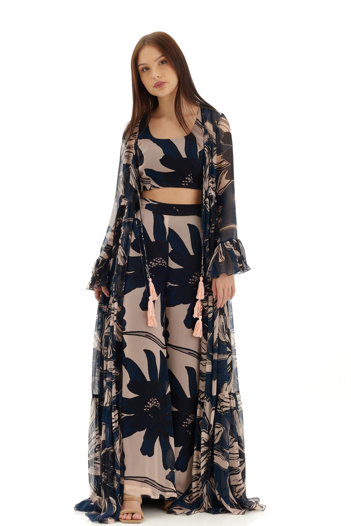 Blue and Off White Floral Cape