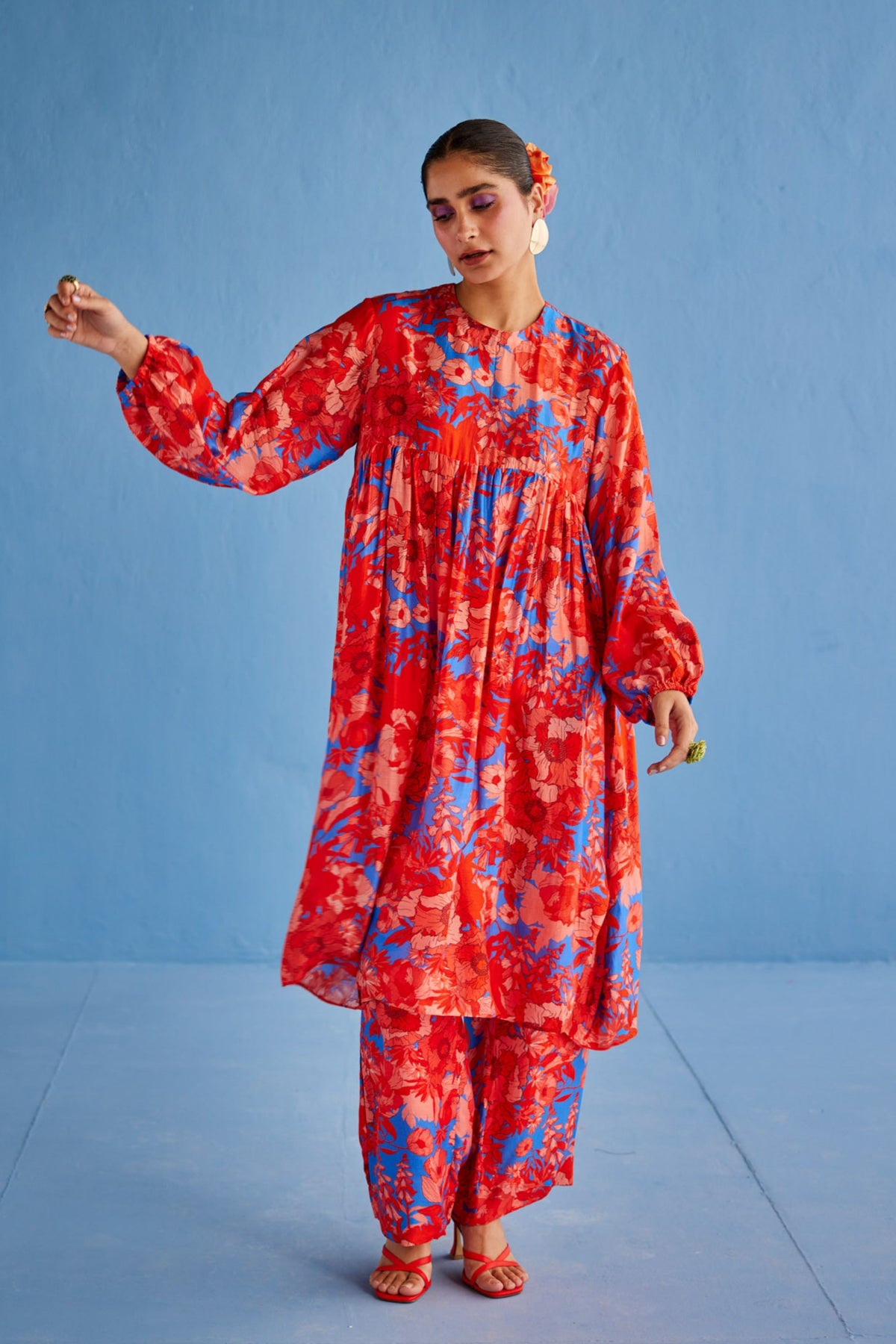 Printed Gathers Kurta Set