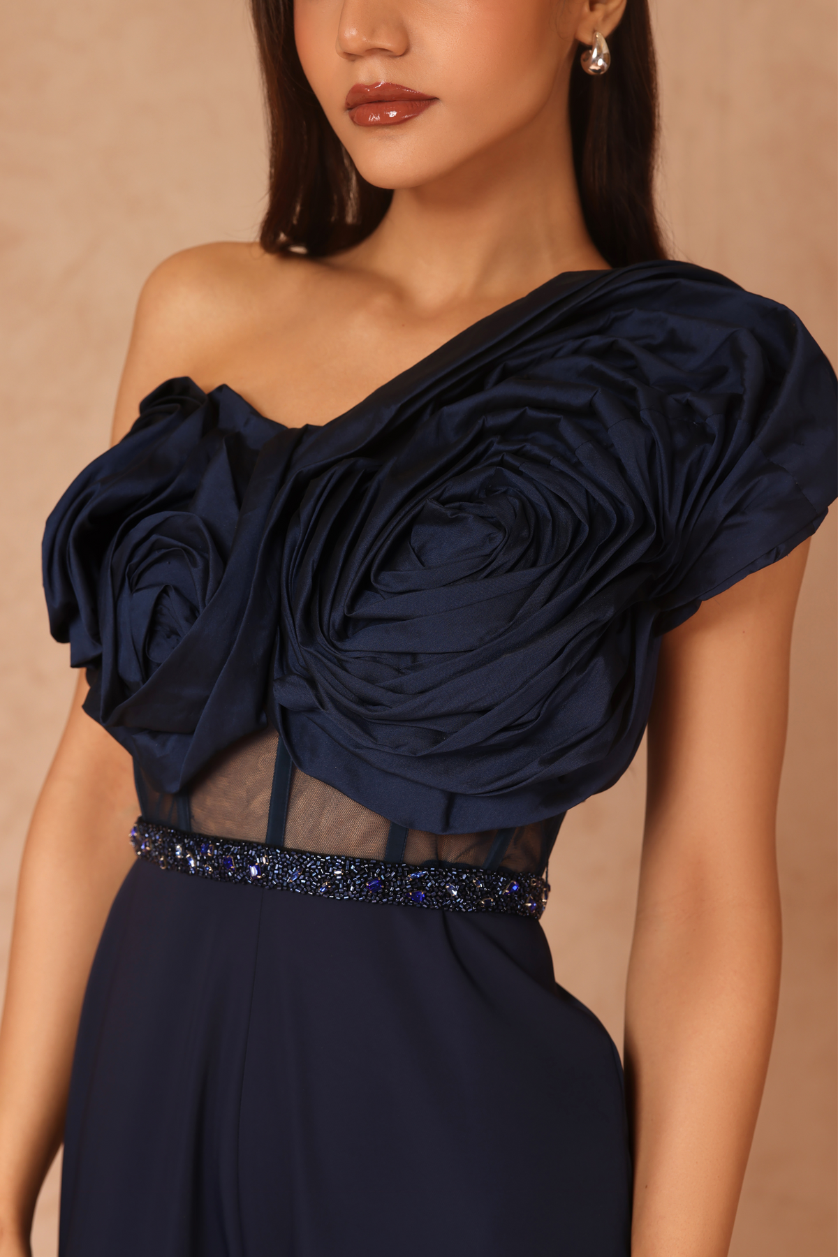 Taffeta Draped Jumpsuit With Belt