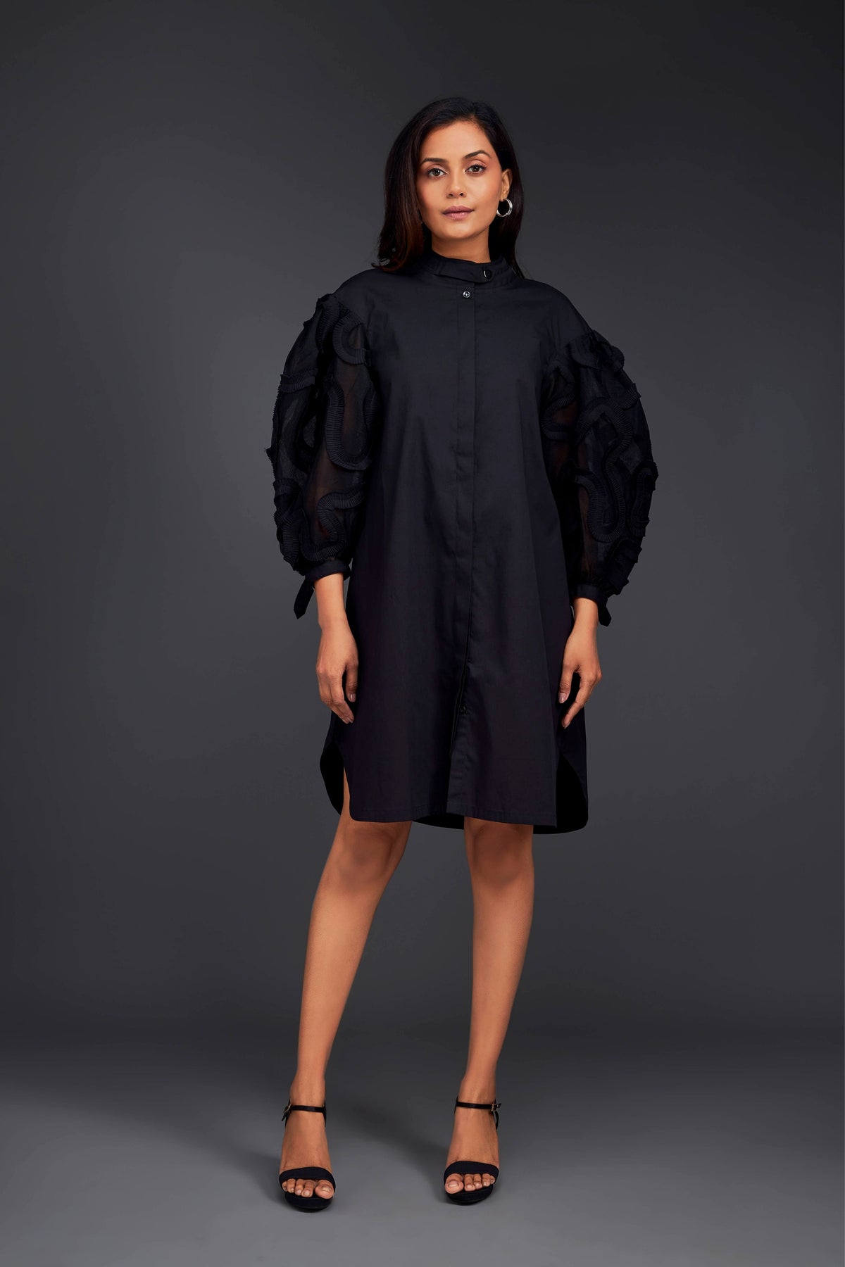 Black Pleated Shirt Dress