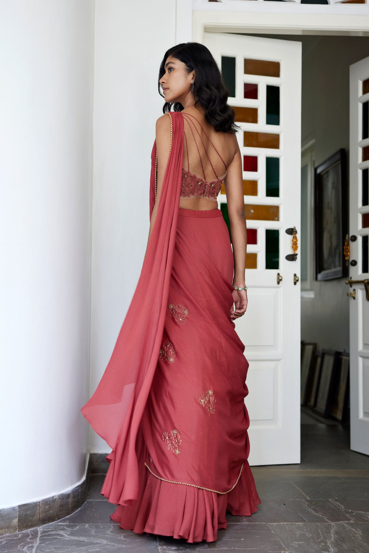 Ruby Draped Saree Set