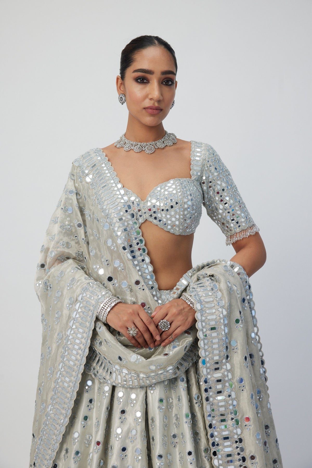 Silver Shimmer Mirror Lehenga Set