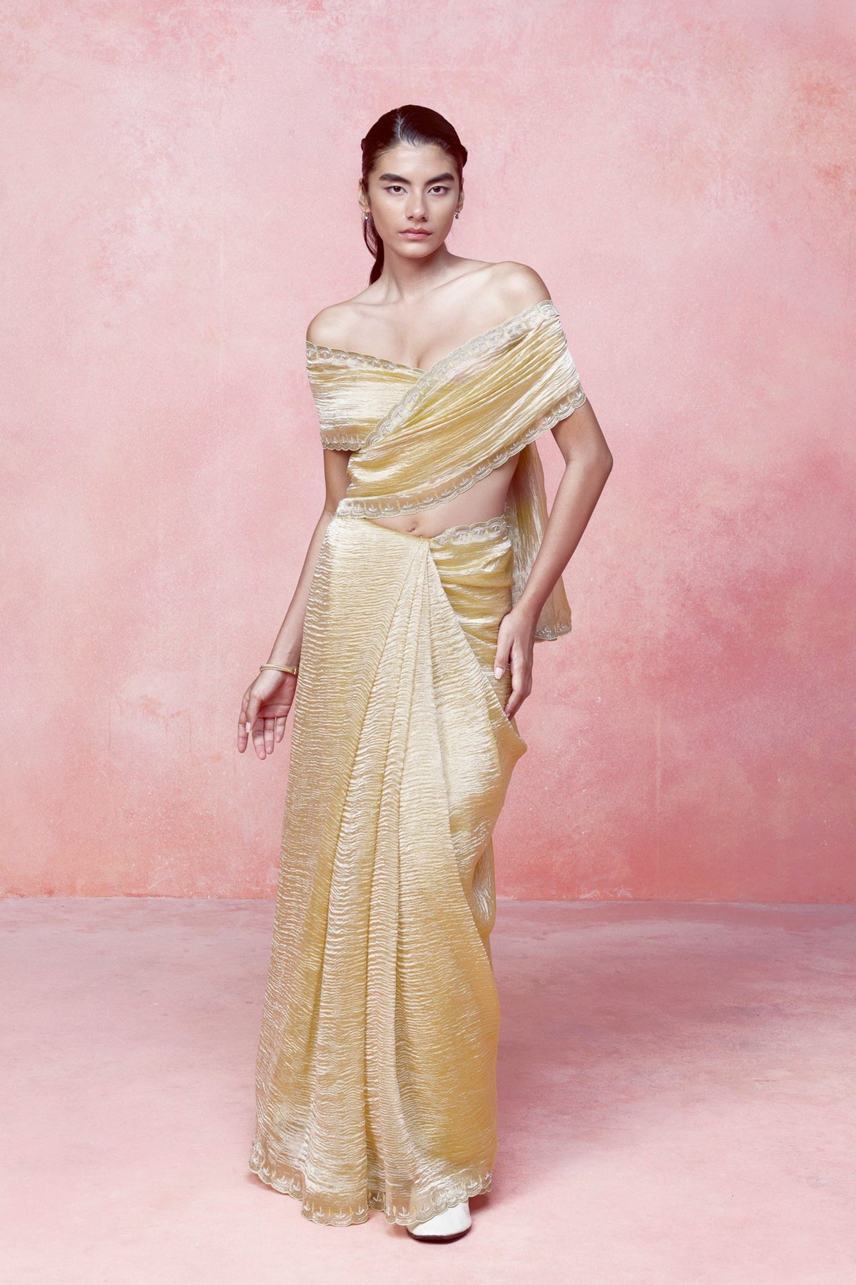 Handwoven Ochre Gold Tissue Saree