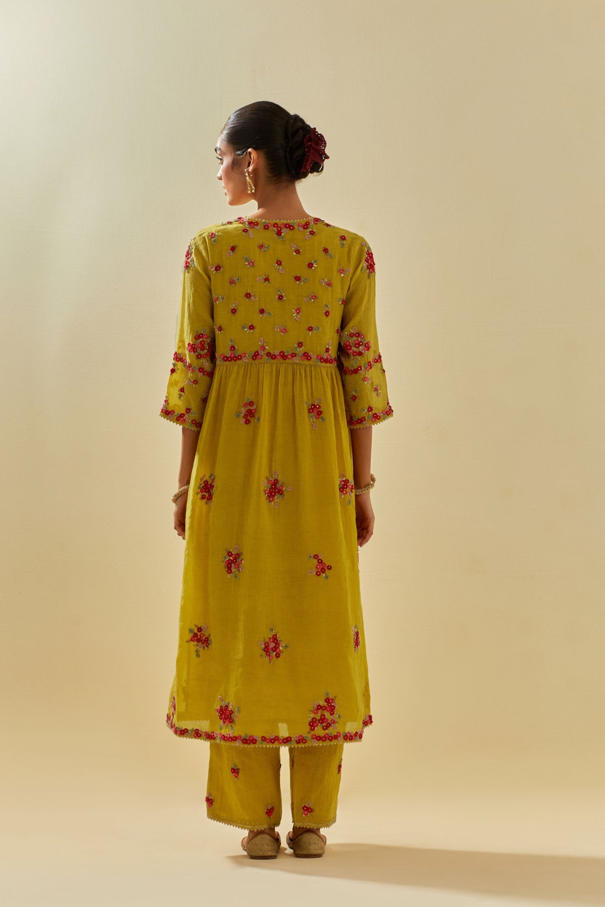 Yellow V Neck Kurta Set