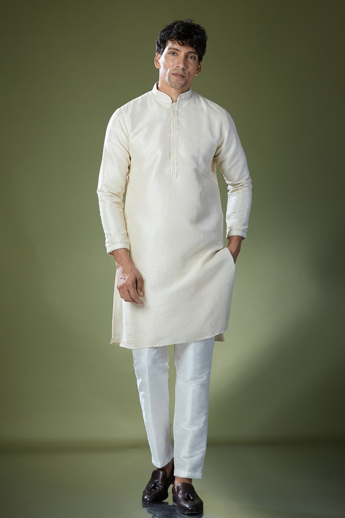 Almond Running Stitch Kurta Set