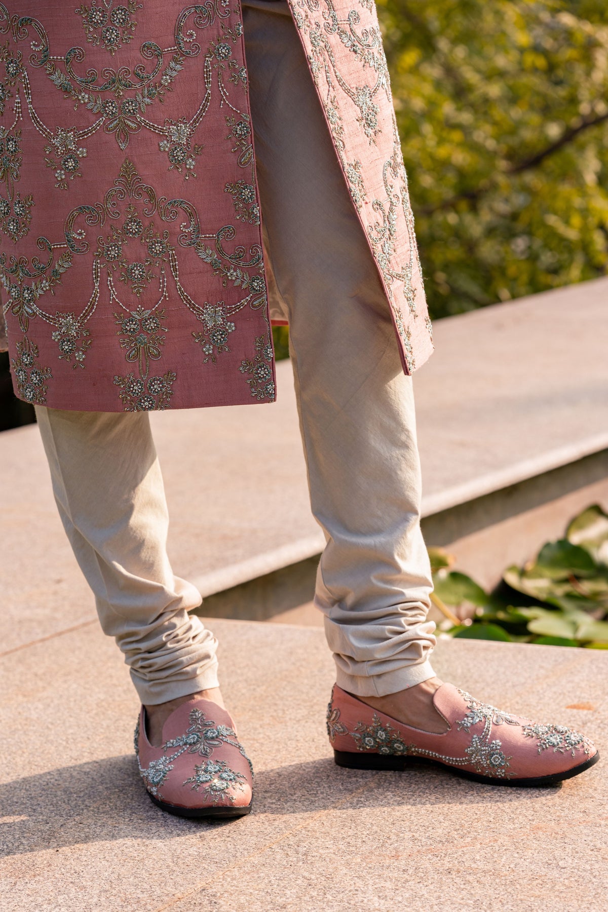 Peach Embroidered Sherwani Set