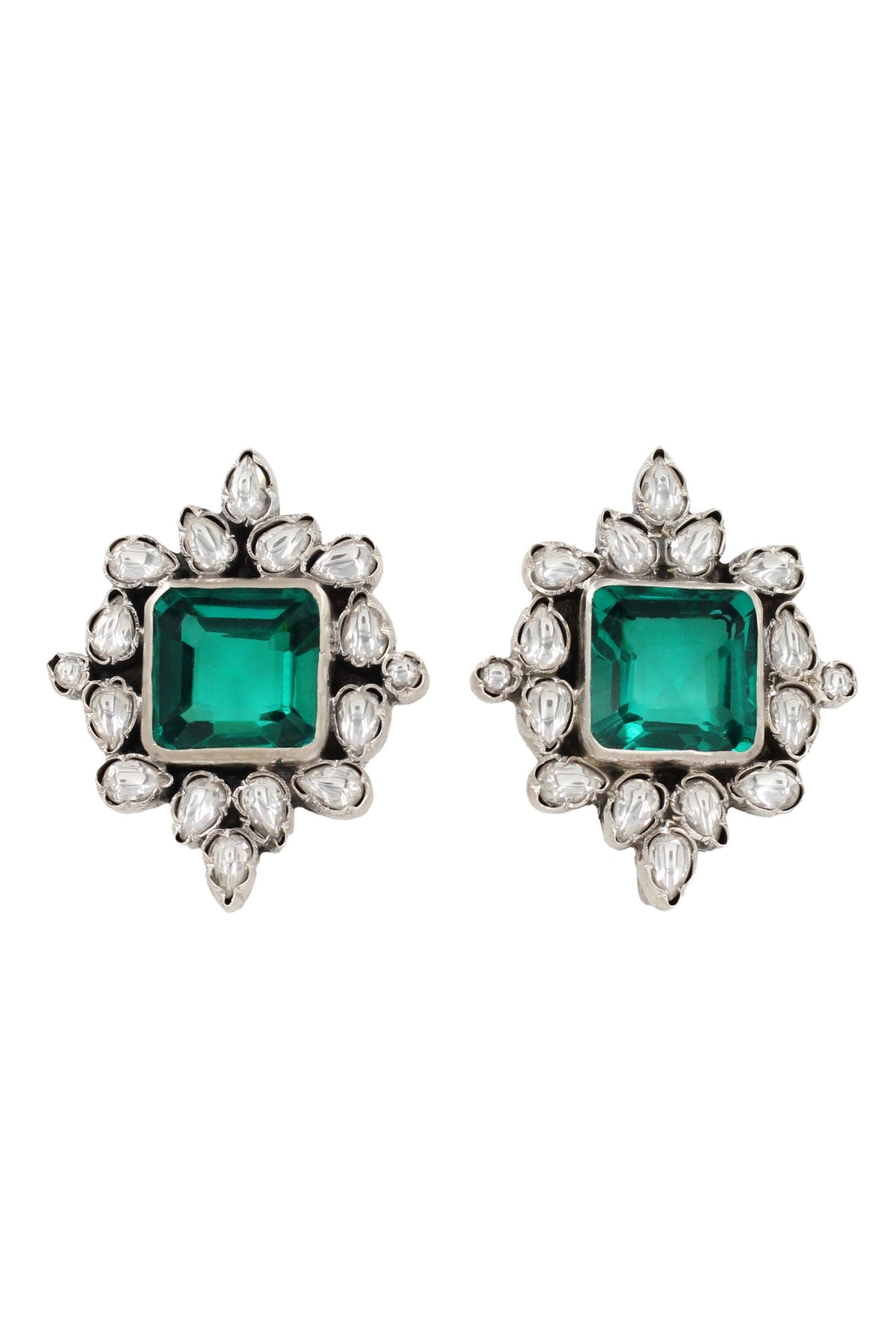 Silver Green Earrings