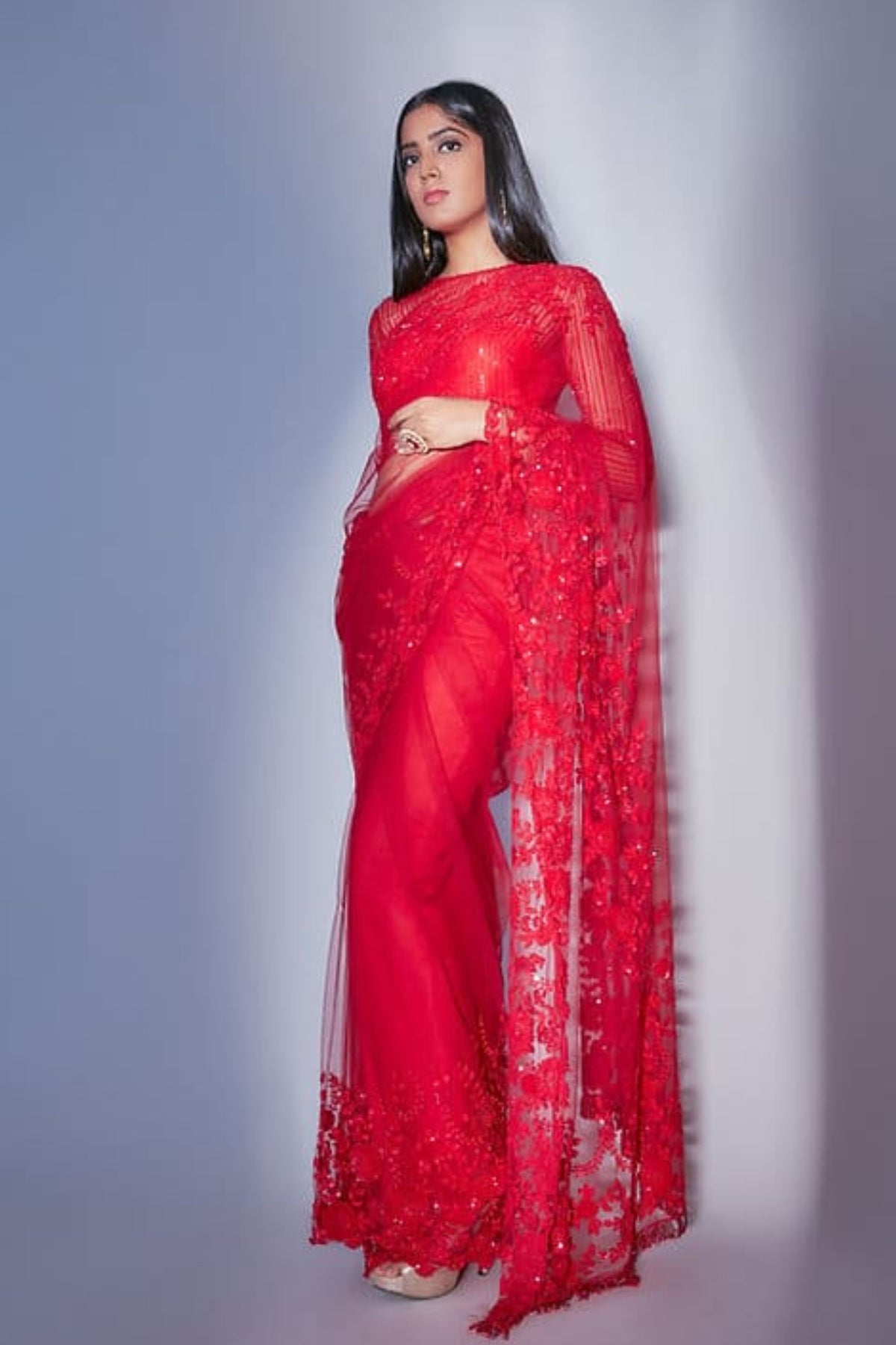 Red Floral Saree