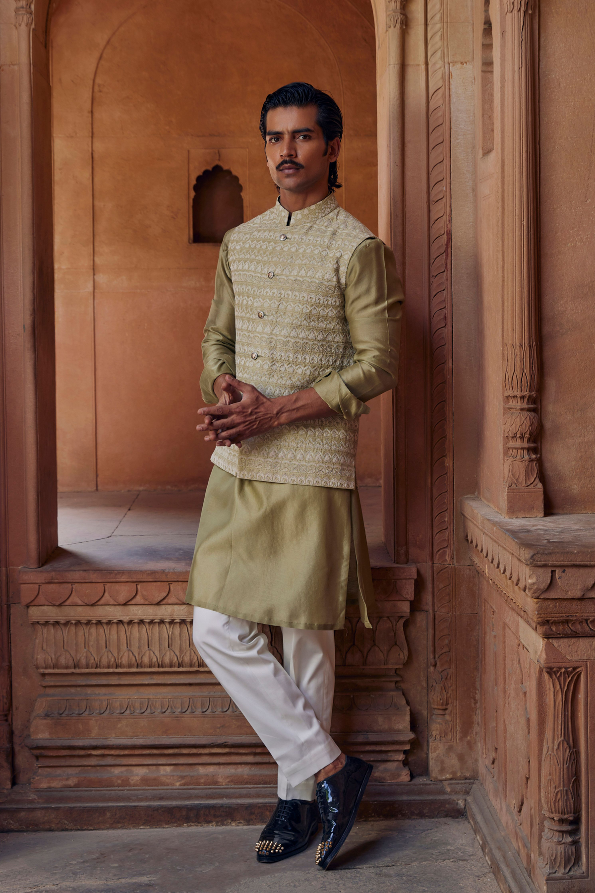 Awaal Green Timeless Nehru Jacket