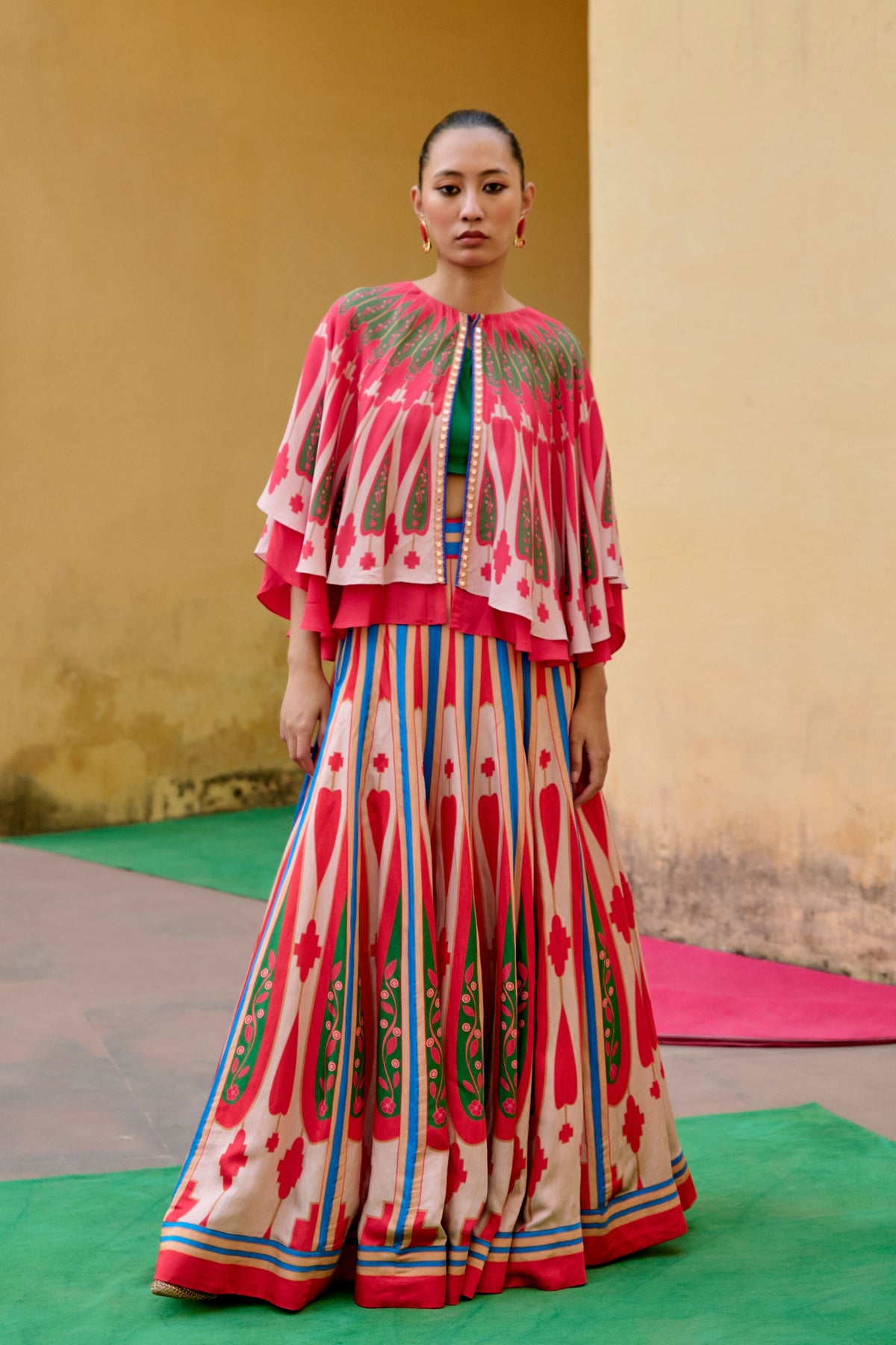 Ivory Red Kilim Lehenga Set