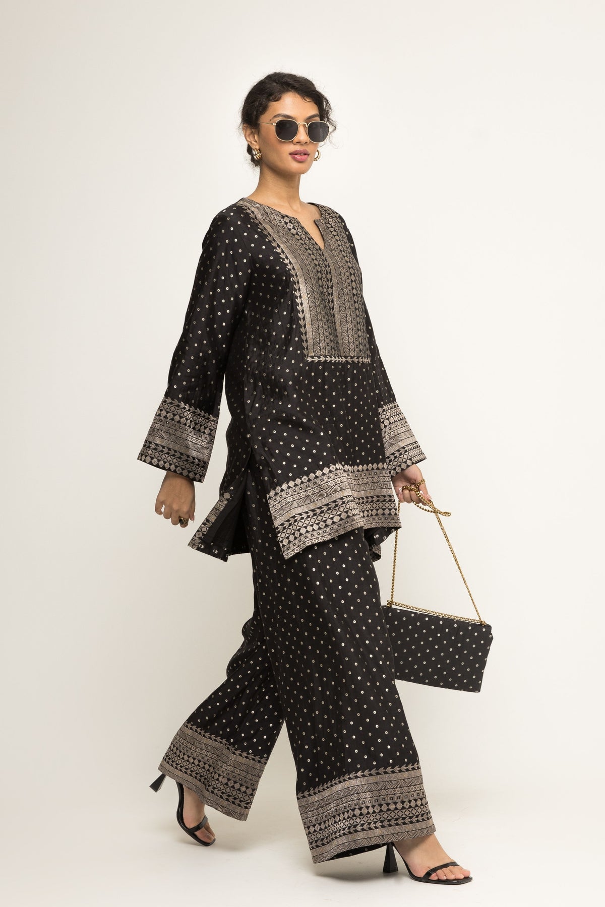 Sitara Dotted Black Tunic Set