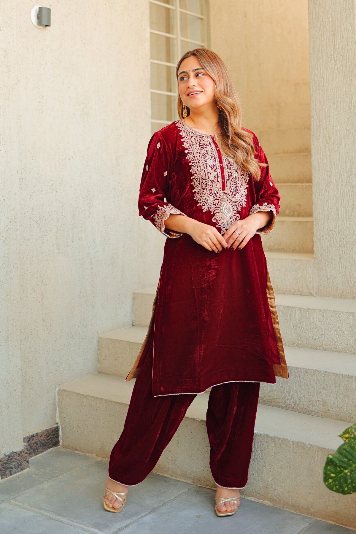 Naima Short Maroon Kurta Set