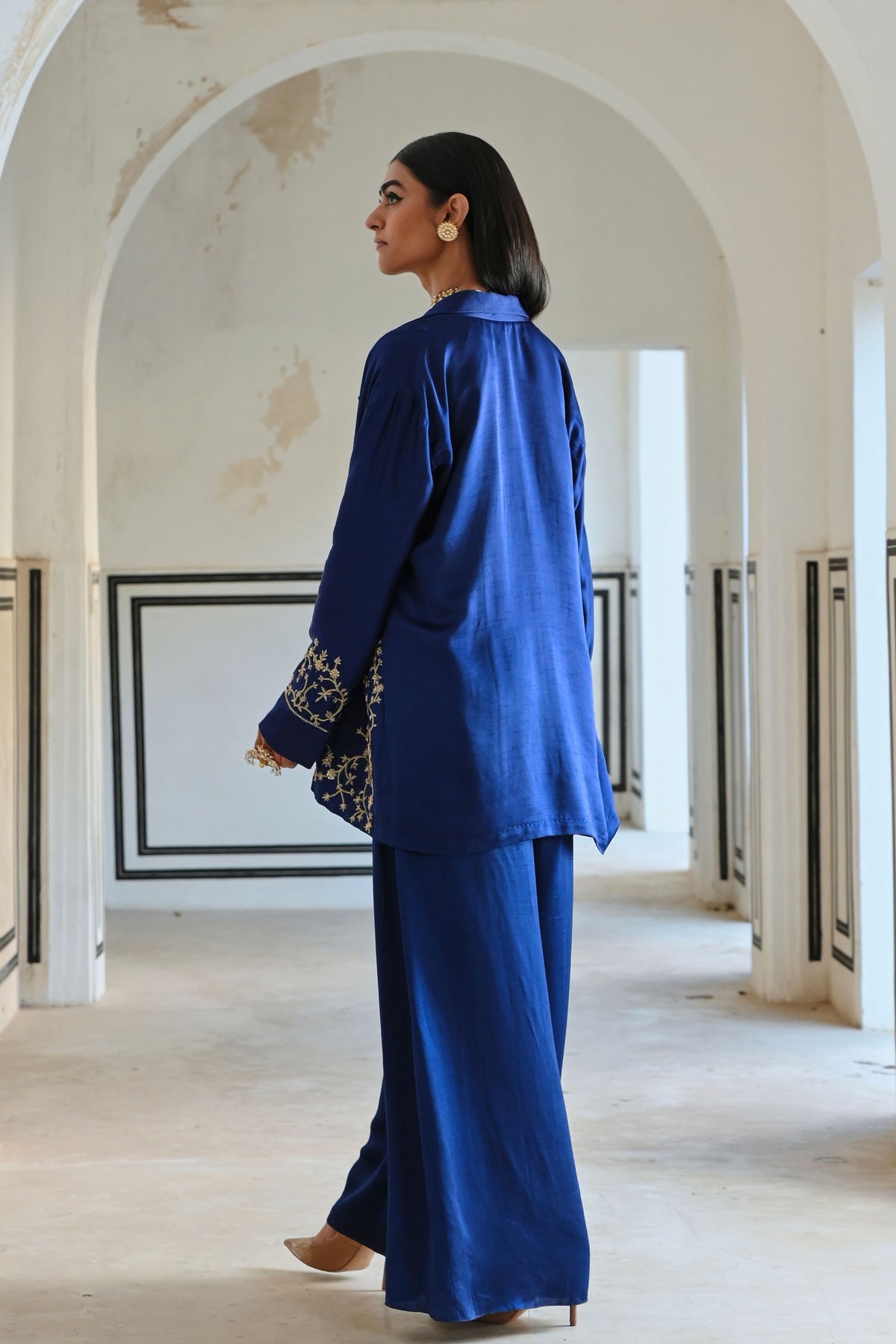 Royal Blue Embroidered Palazzo Set