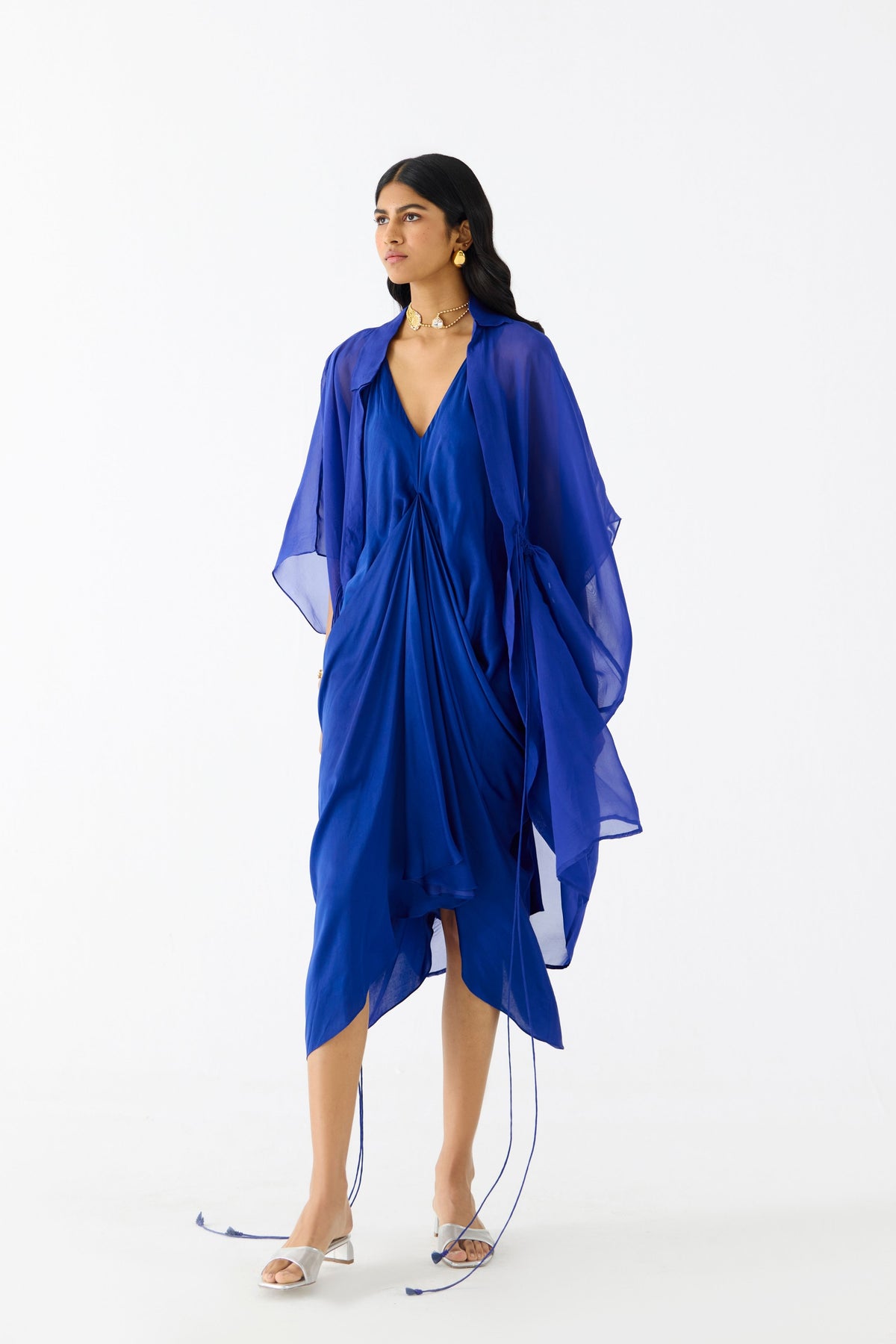 Royal Midi Dress With Organza Cape