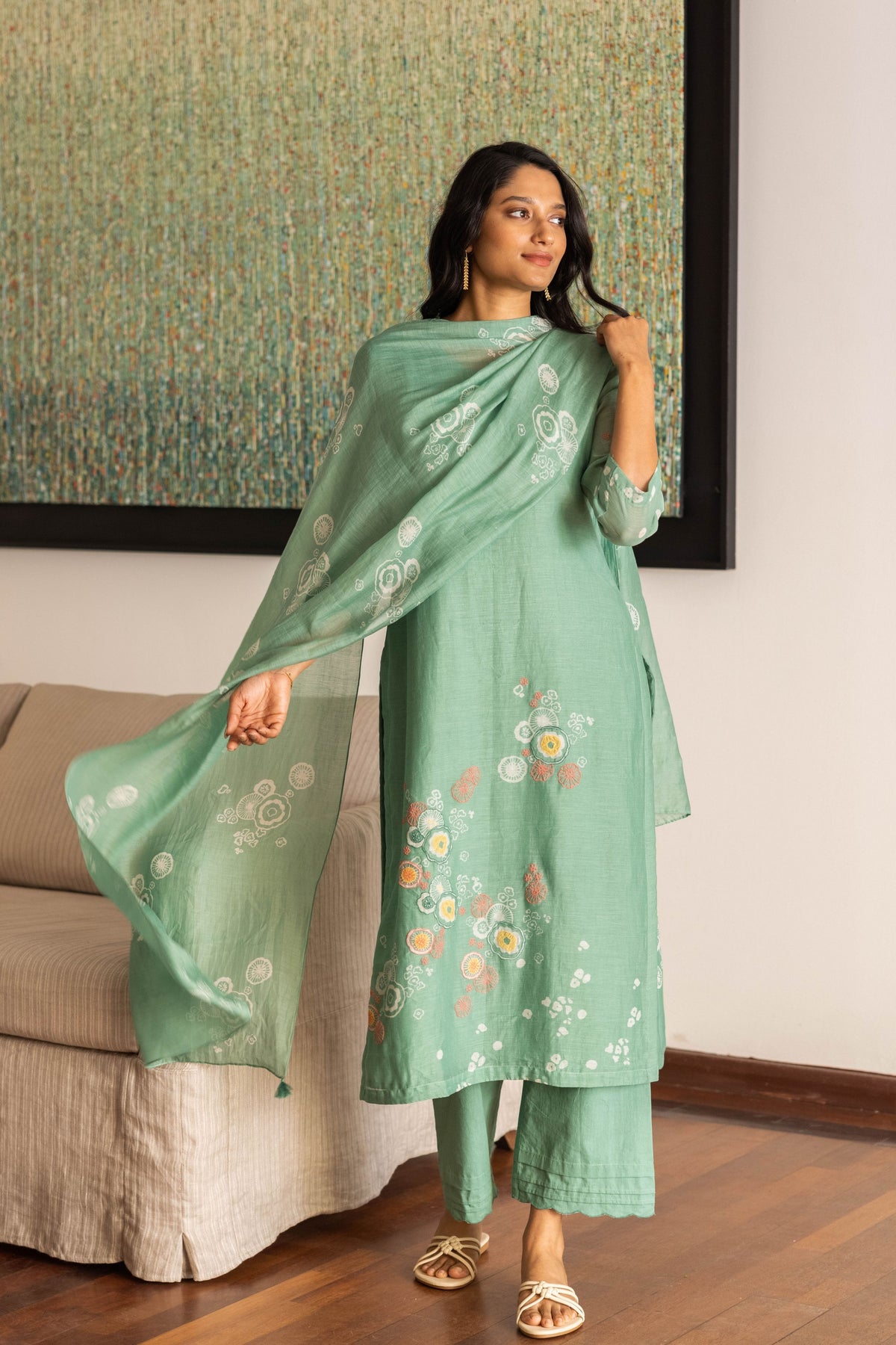 Mint Floral Kurta Set