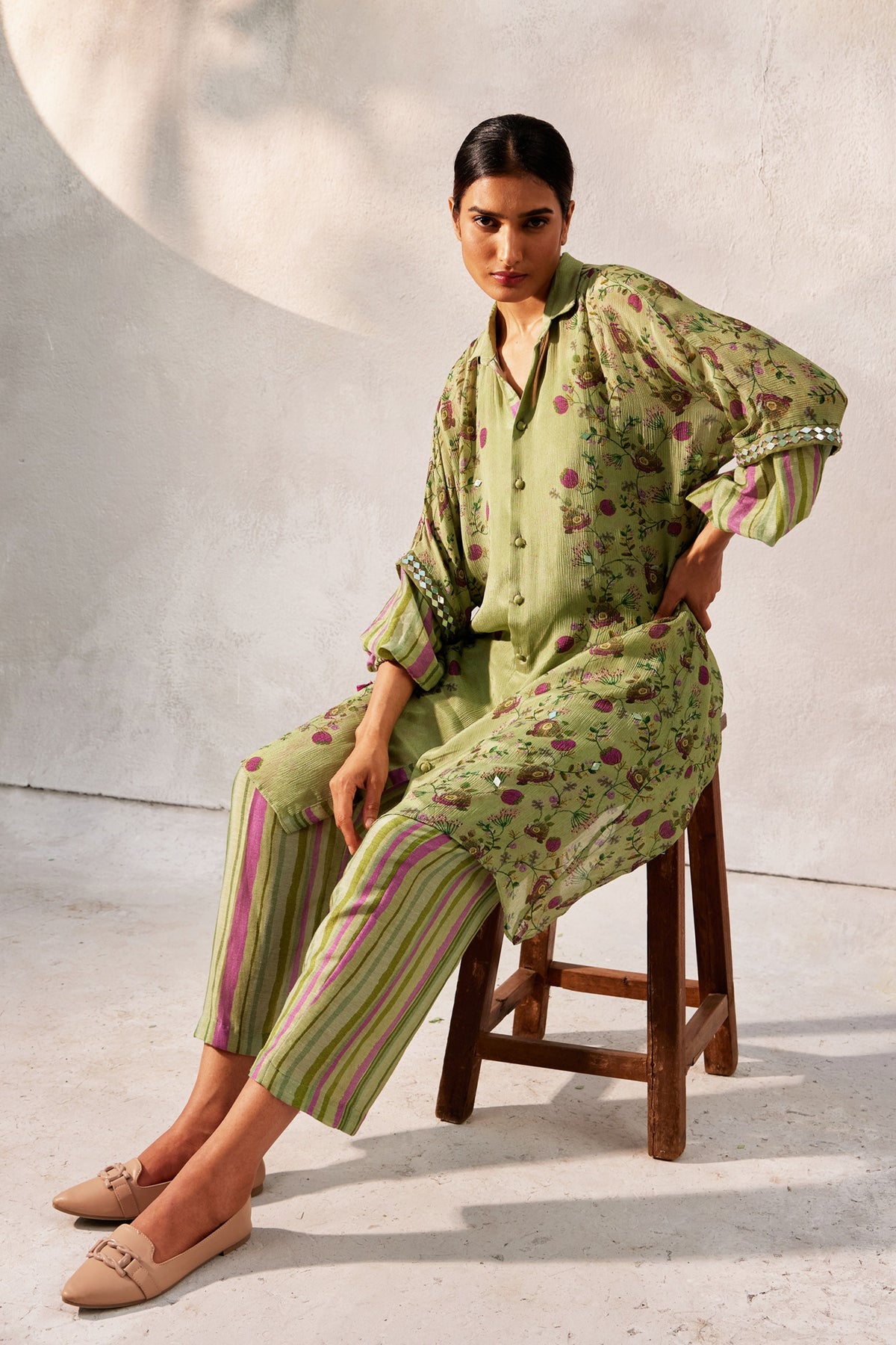 Pista Green Printed Tunic Set