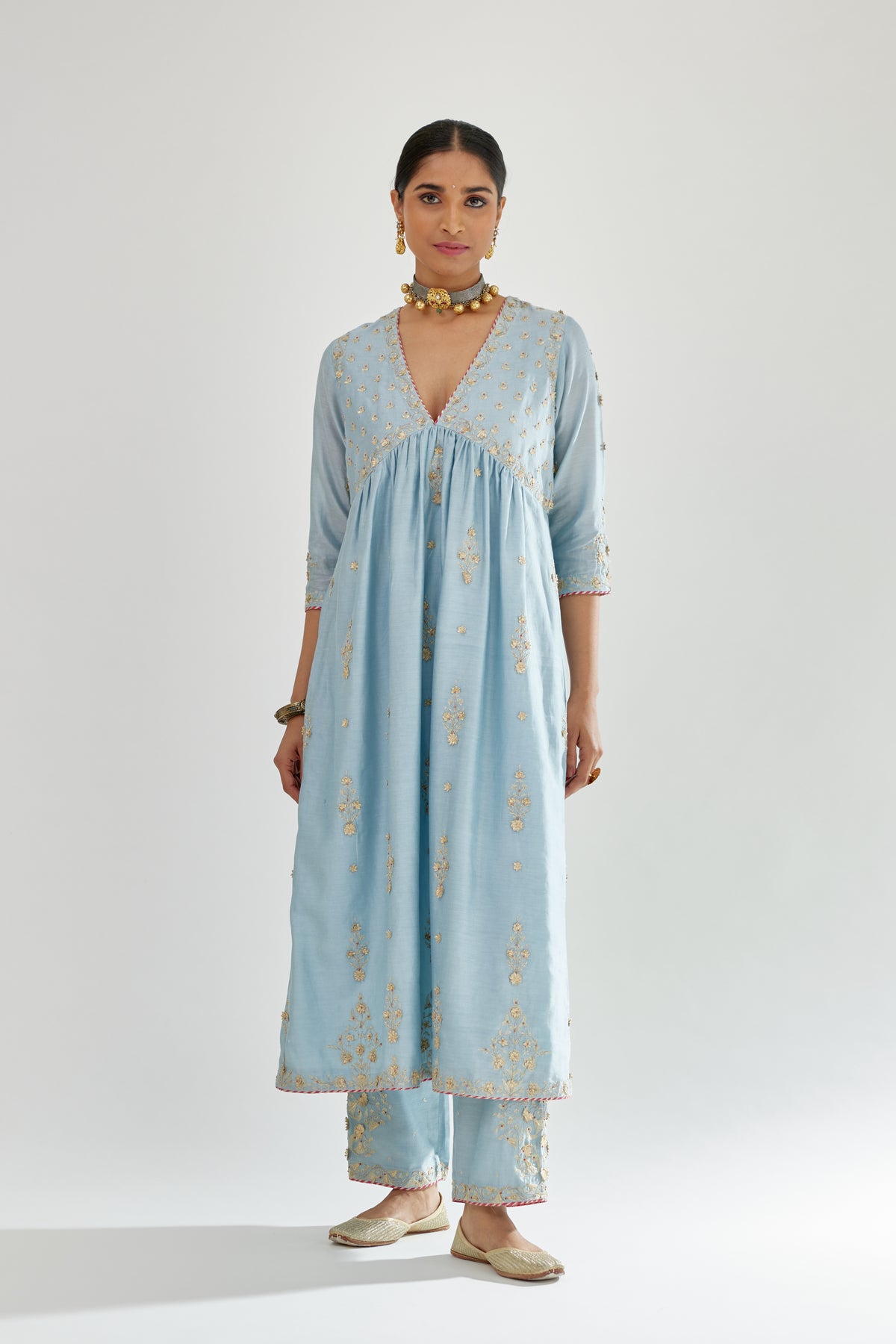 Blue Silk Chanderi Kurta-dress Set