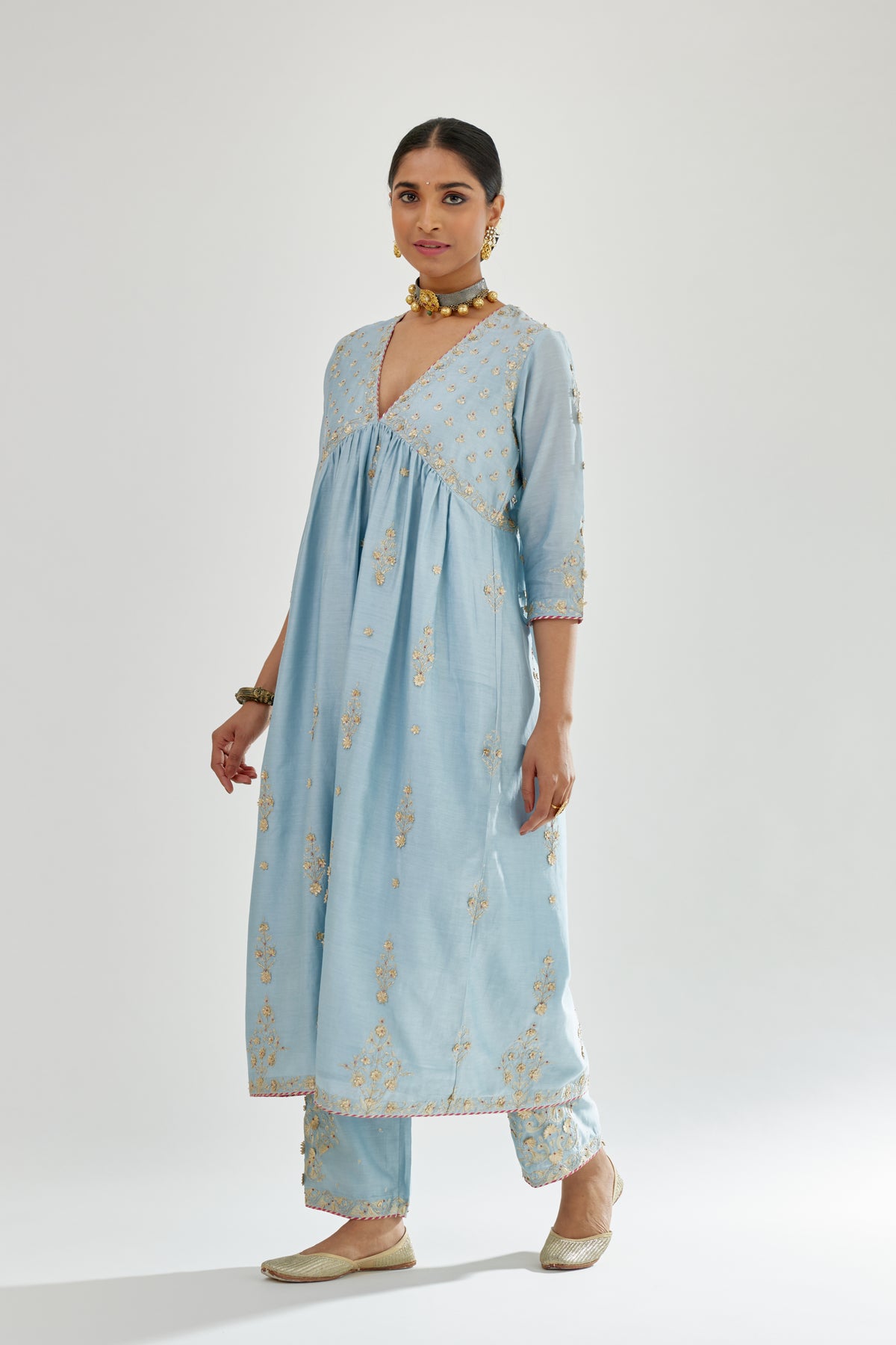 Blue Silk Chanderi Kurta-dress Set