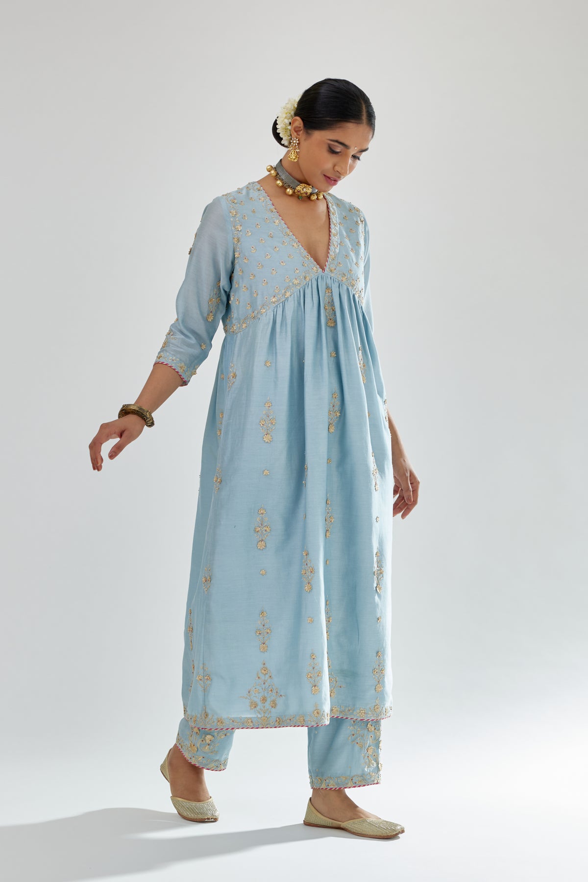 Blue Silk Chanderi Kurta-dress Set