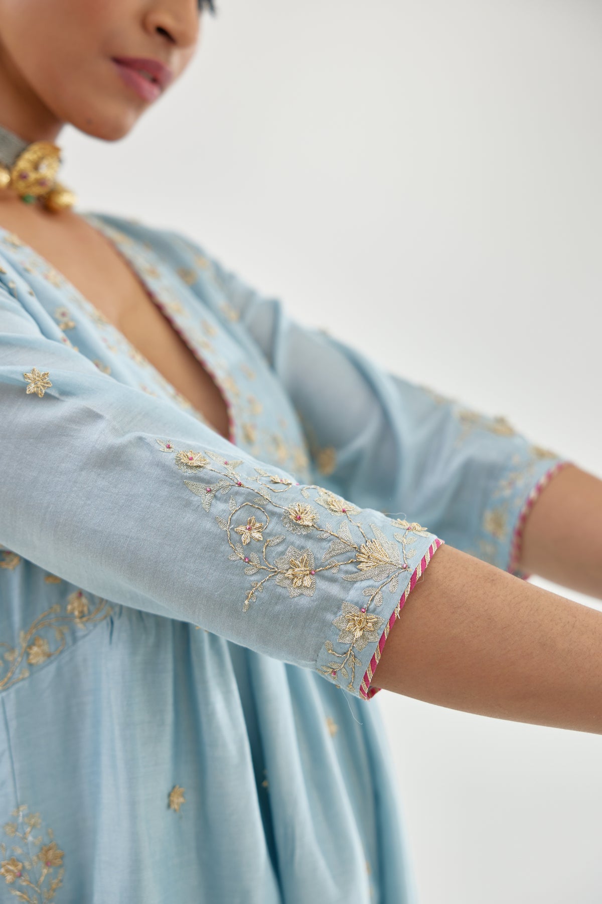 Blue Silk Chanderi Kurta Set