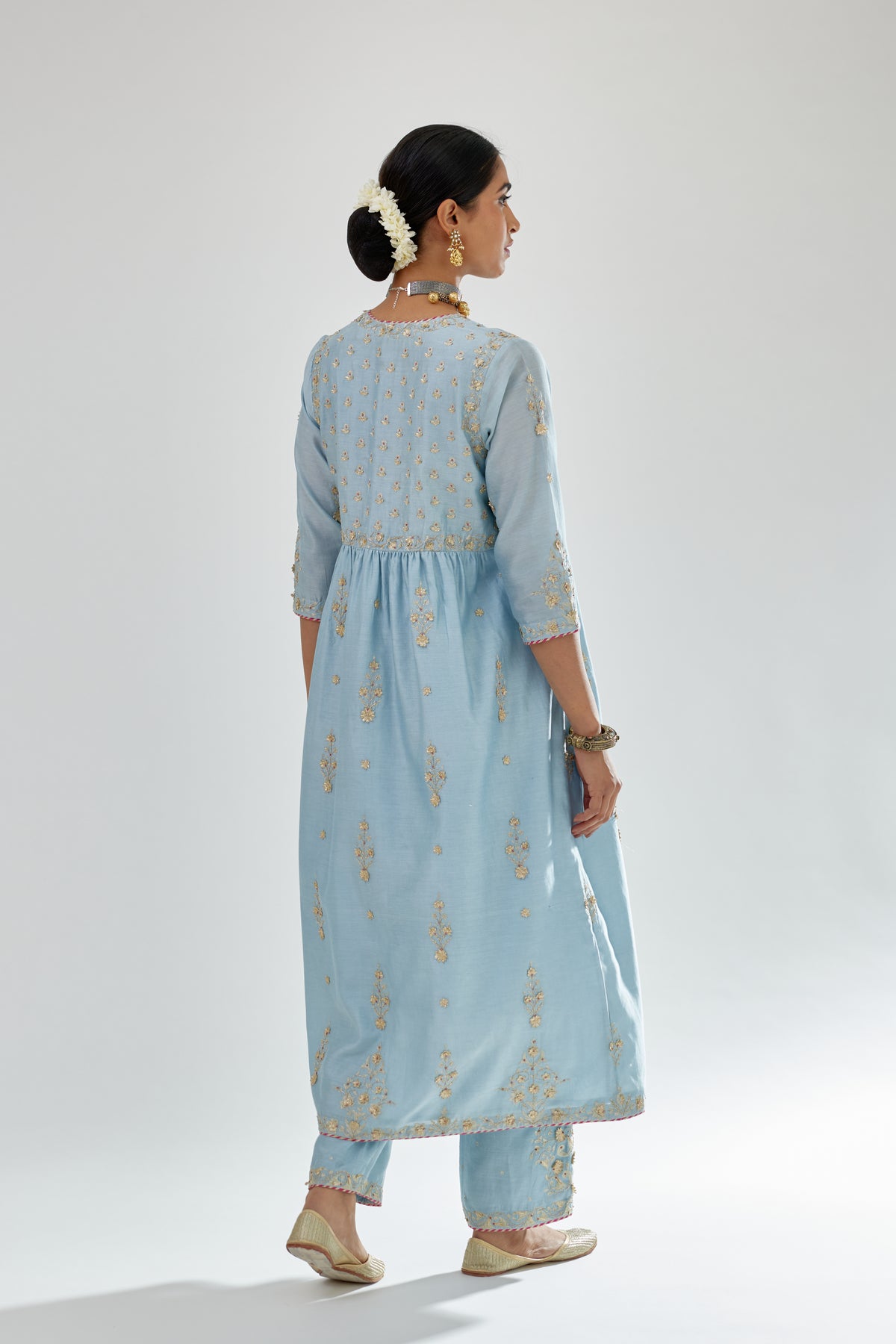 Blue Silk Chanderi Kurta-dress Set