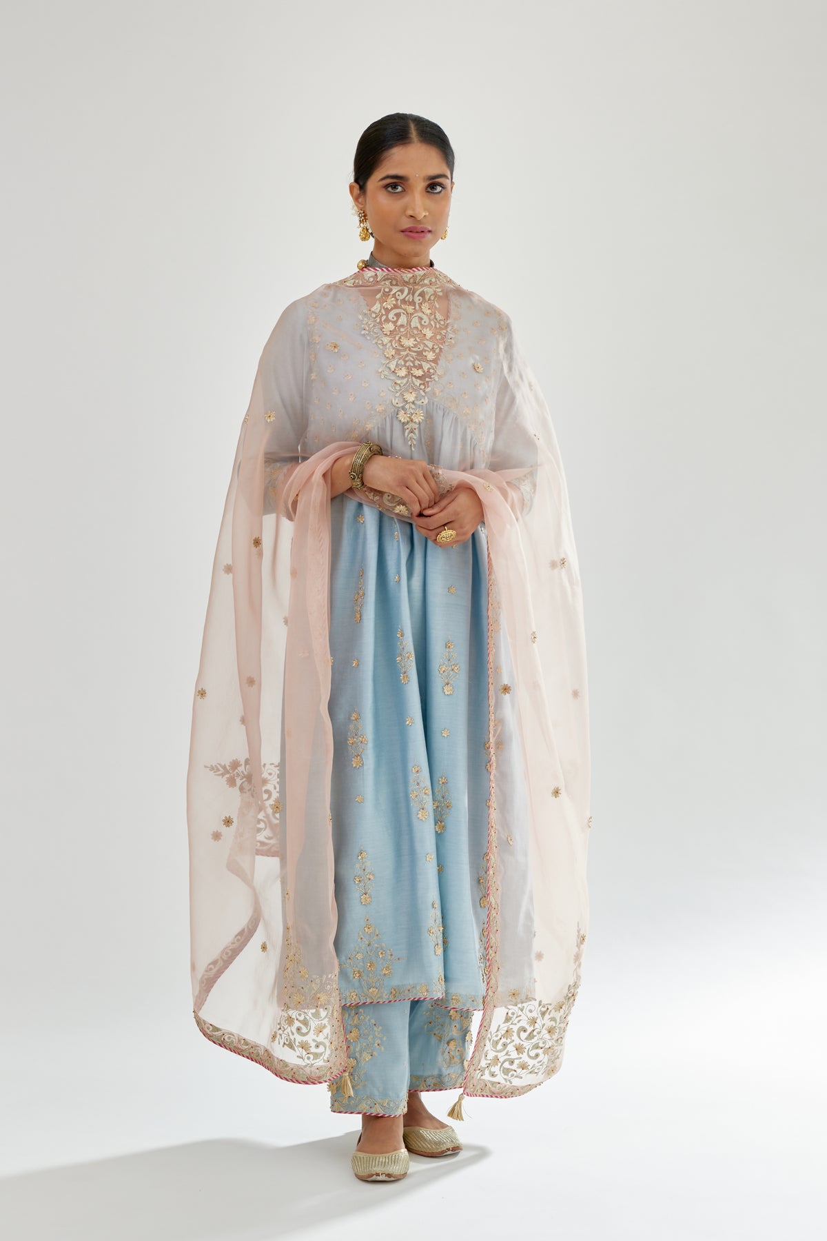 Blue Silk Chanderi Kurta Set