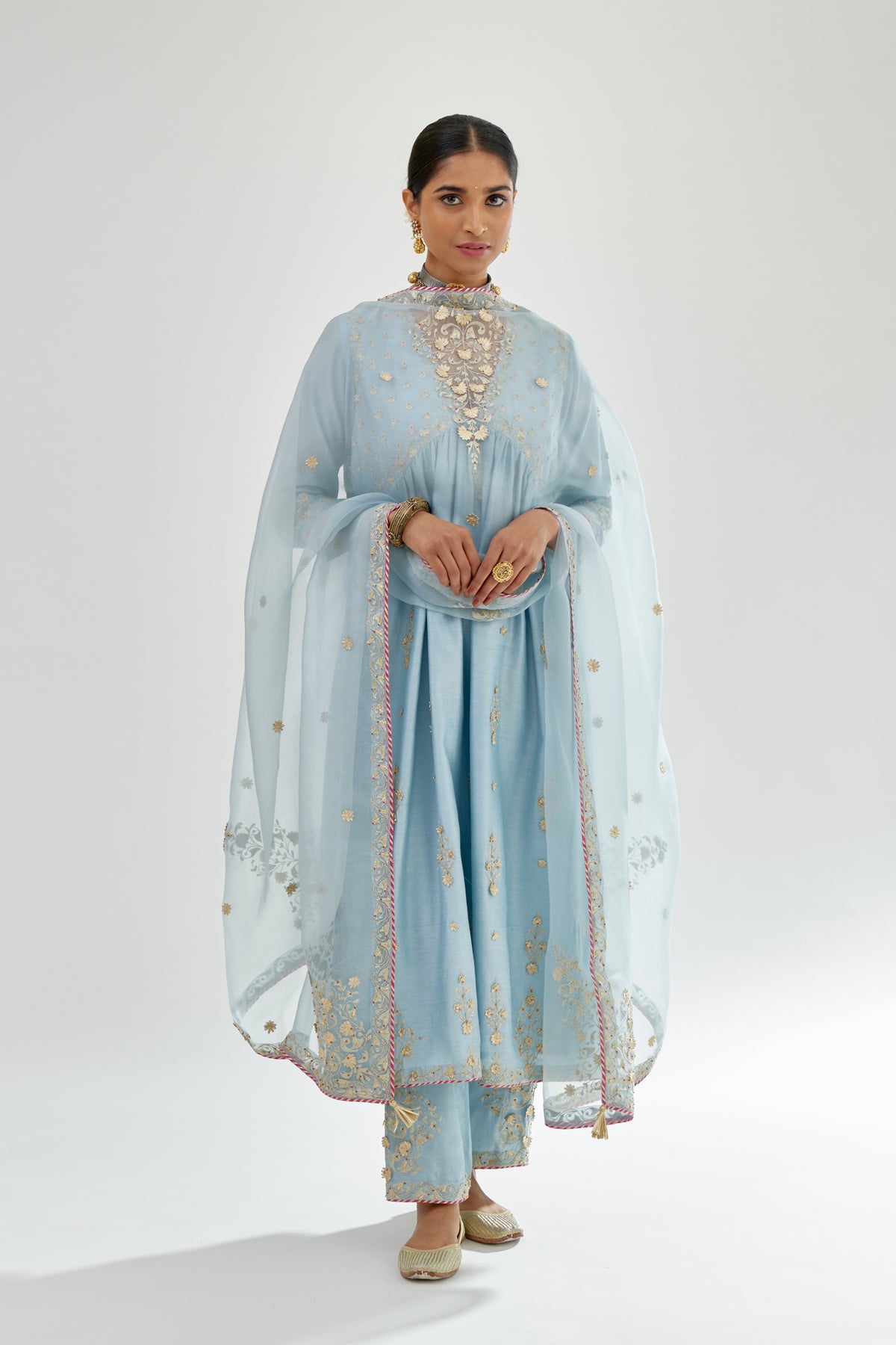 Blue Silk Chanderi Kurta-dress Set