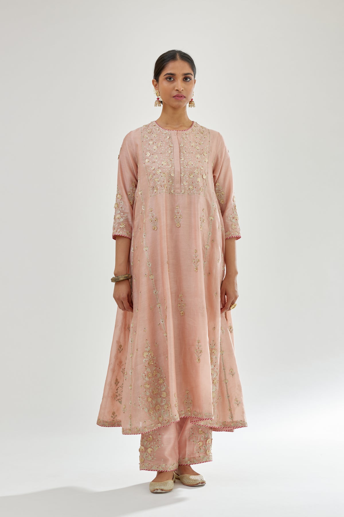 Pink A-line Long Kurta Set