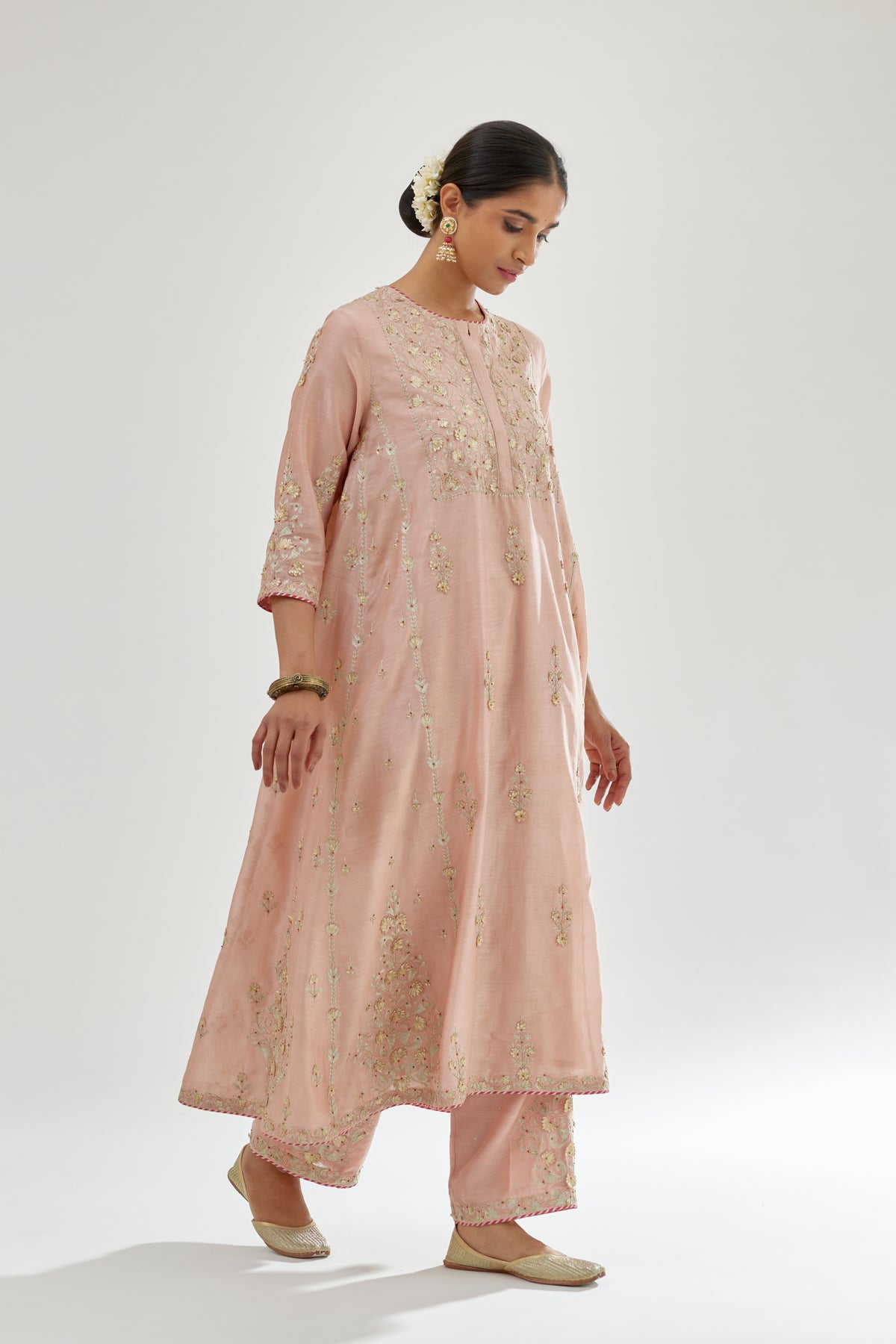 Pink A-line Long Kurta Set