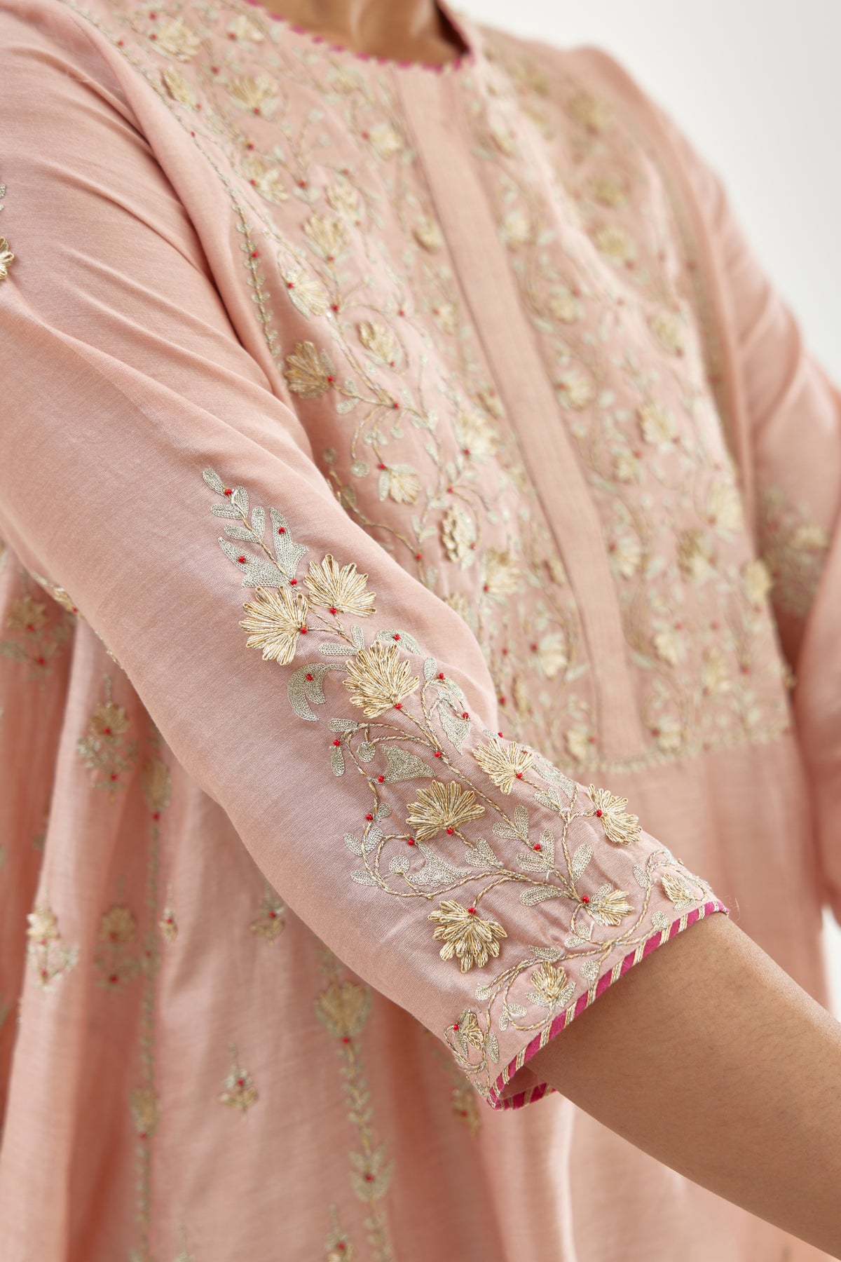 Pink A-line Long Kurta Set