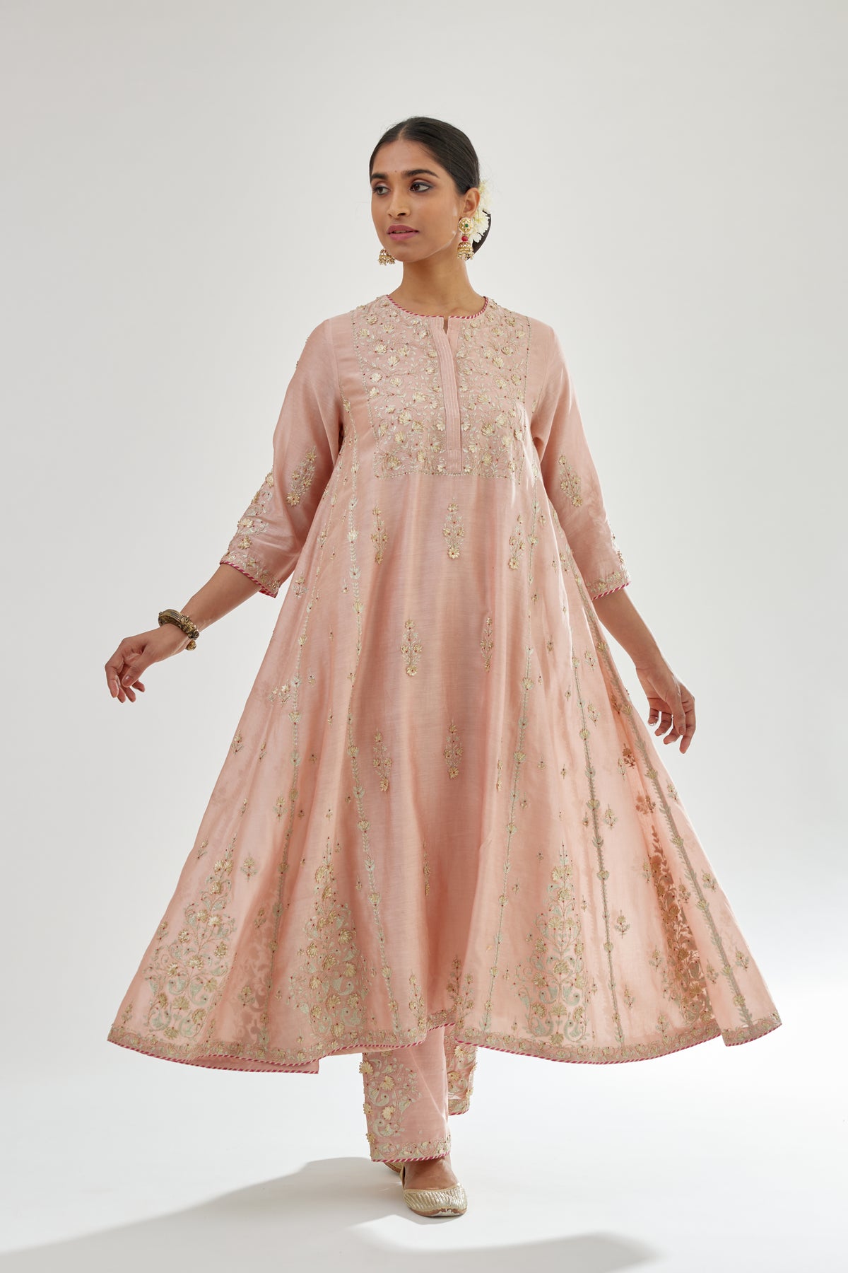 Pink A-line Long Kurta Set