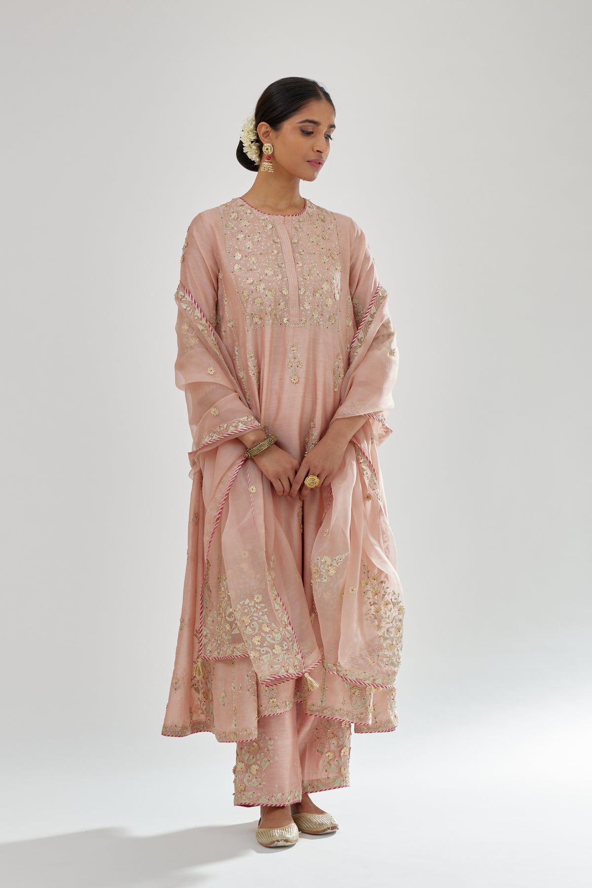 Pink A-line Long Kurta Set