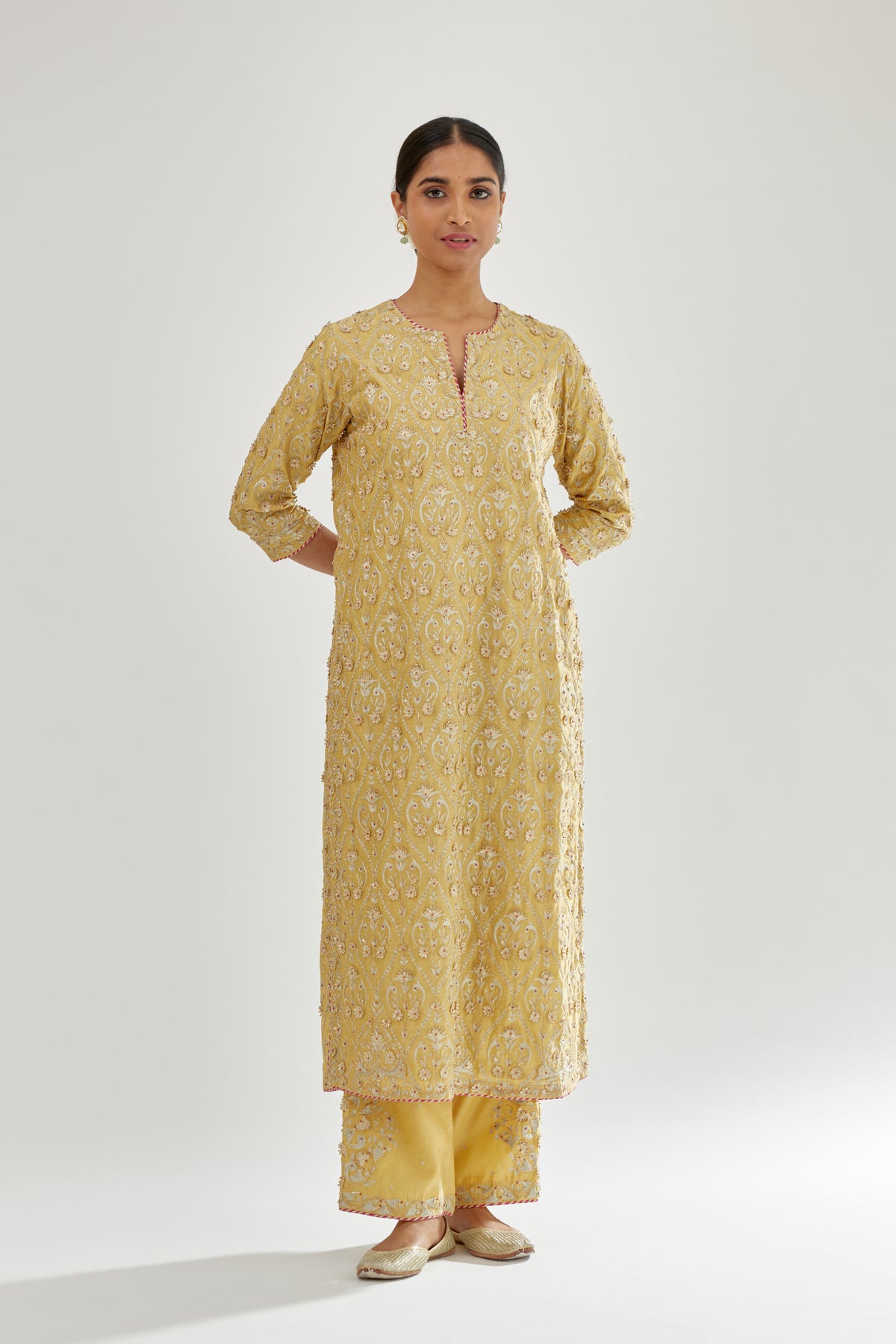 Yellow Silk Chanderi Kurta Set