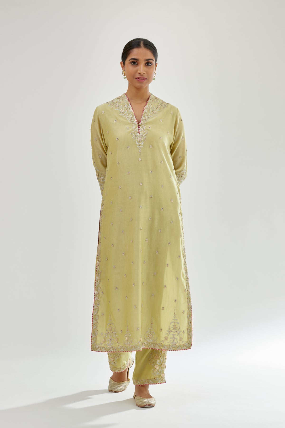 Green Silk Chanderi Straight Kurta Set