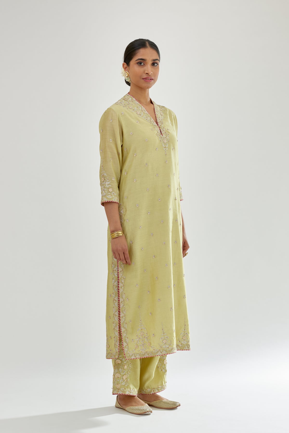 Green Silk Chanderi Straight Kurta Set