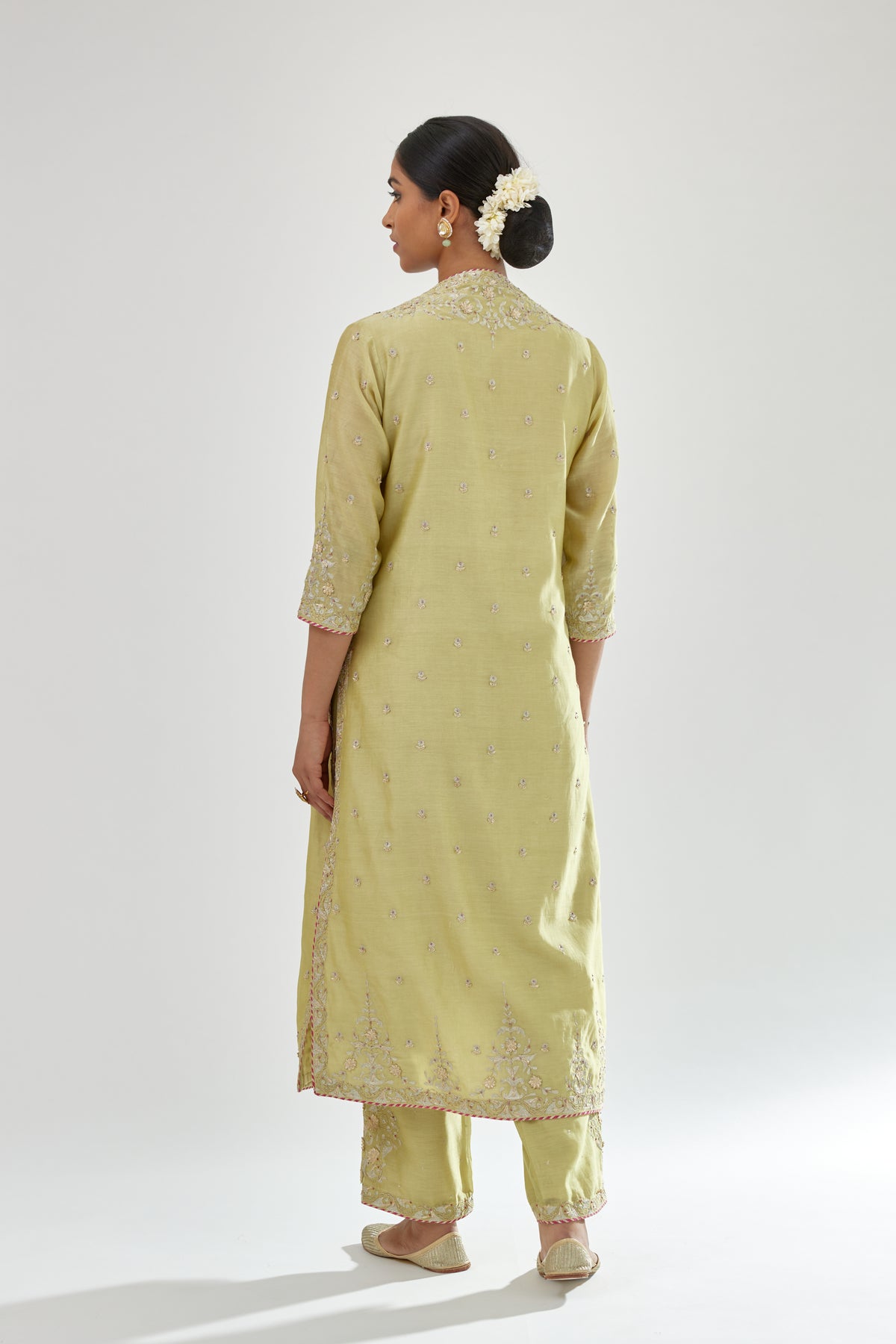 Green Silk Chanderi Straight Kurta Set