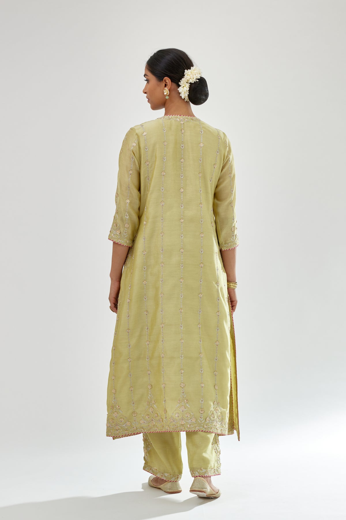 Green Silk Chanderi Straight Kurta Set