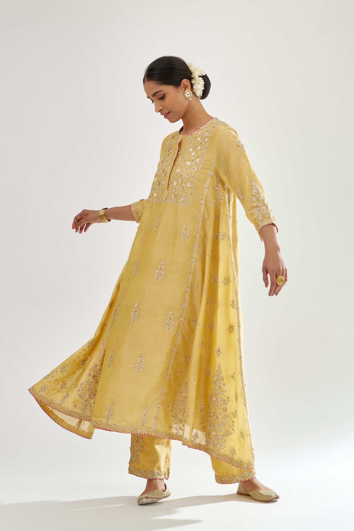 Yellow A-line Long Kurta Set