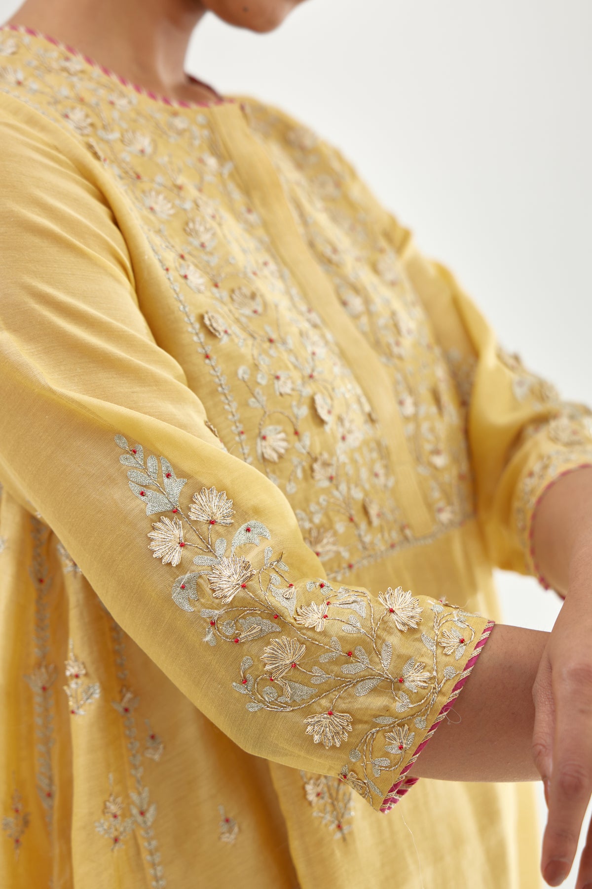 Yellow A-line Long Kurta Set