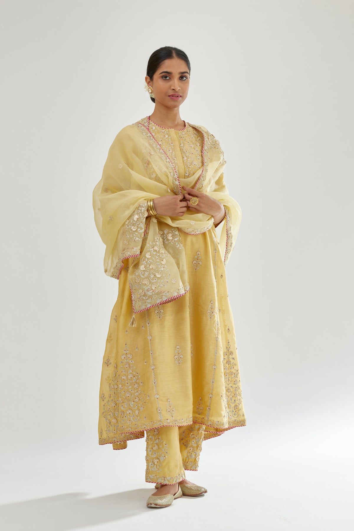 Yellow A-line Long Kurta Set