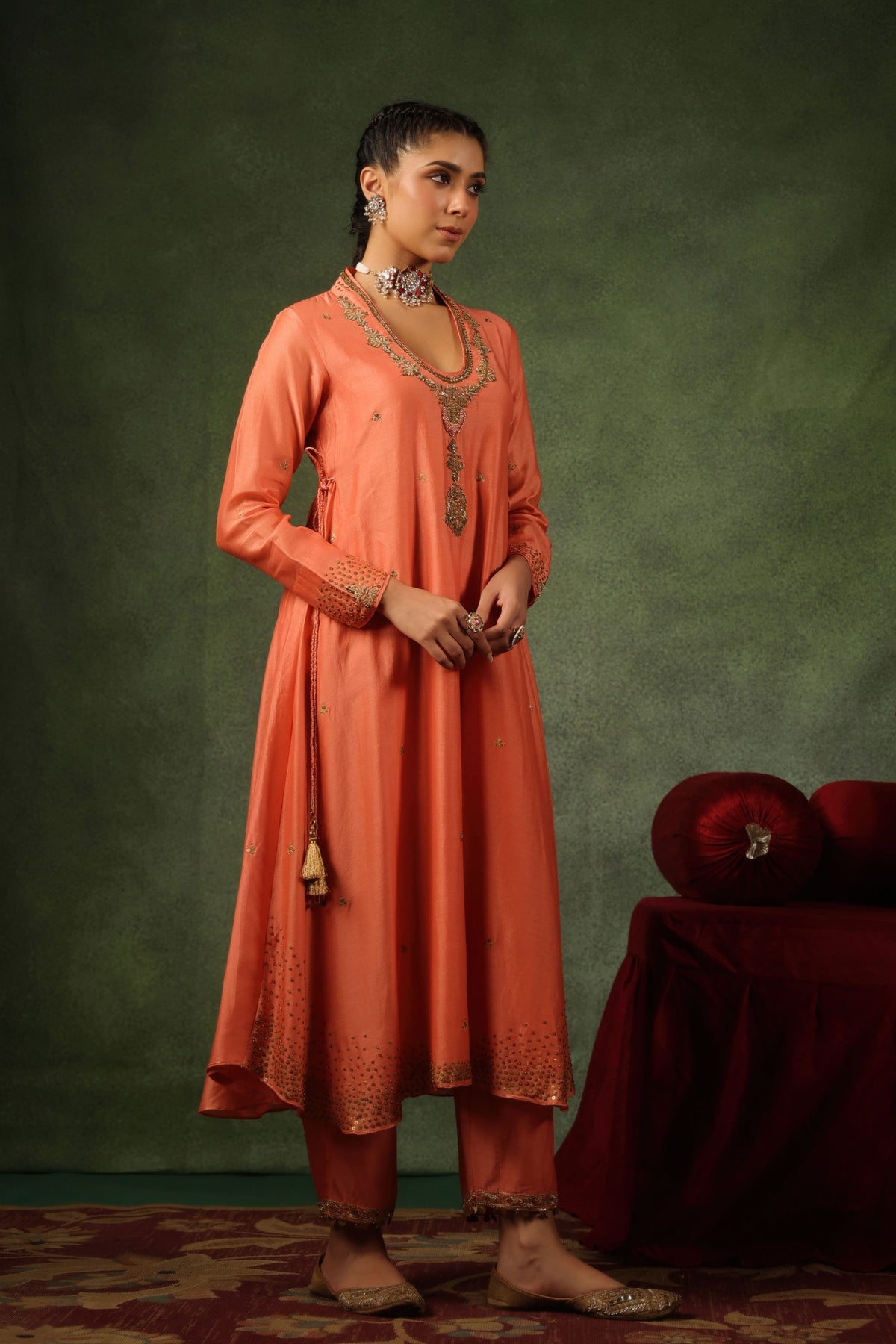 Peach Embroidered Kurta Set