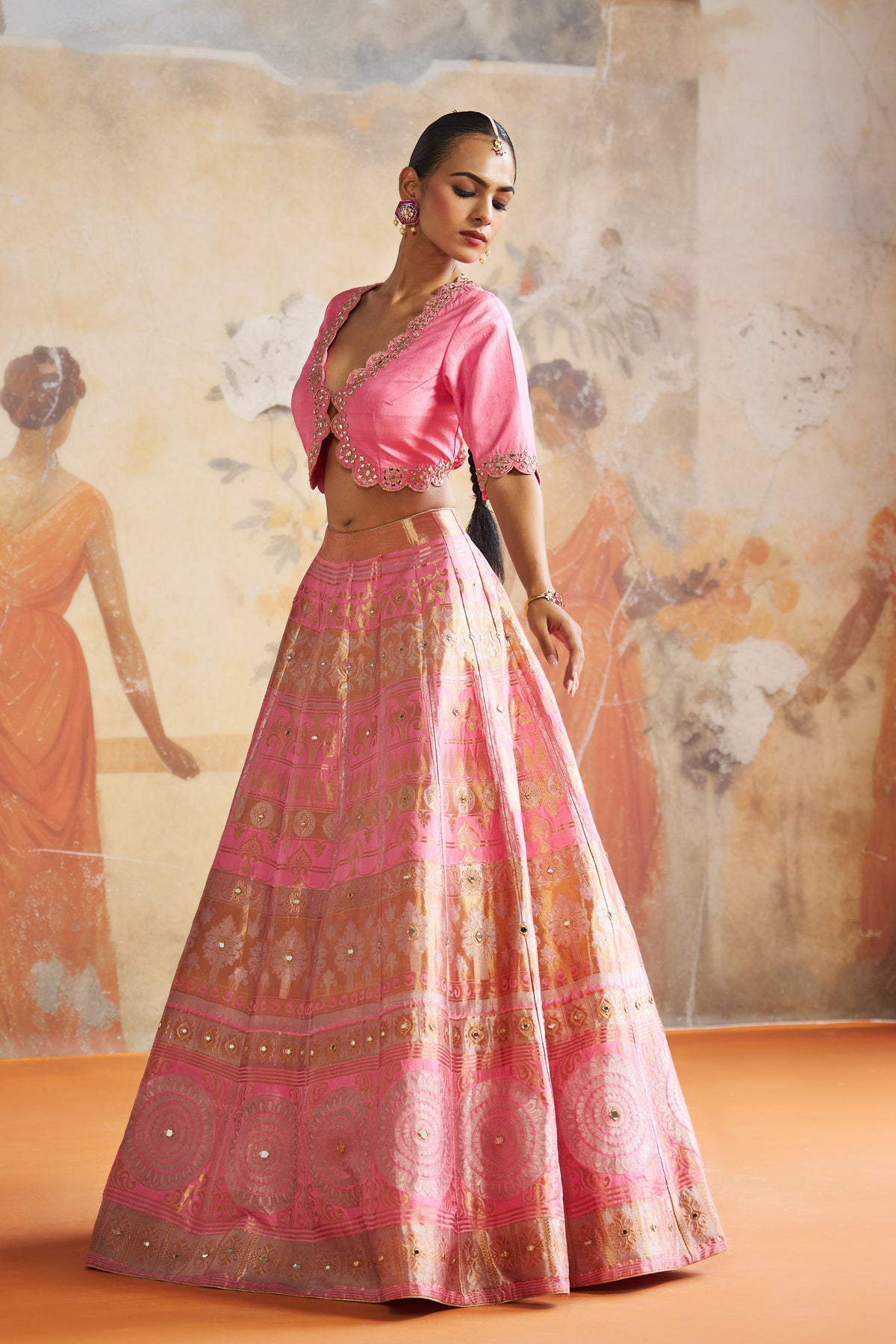 Pink Banarasi Lehenga Set