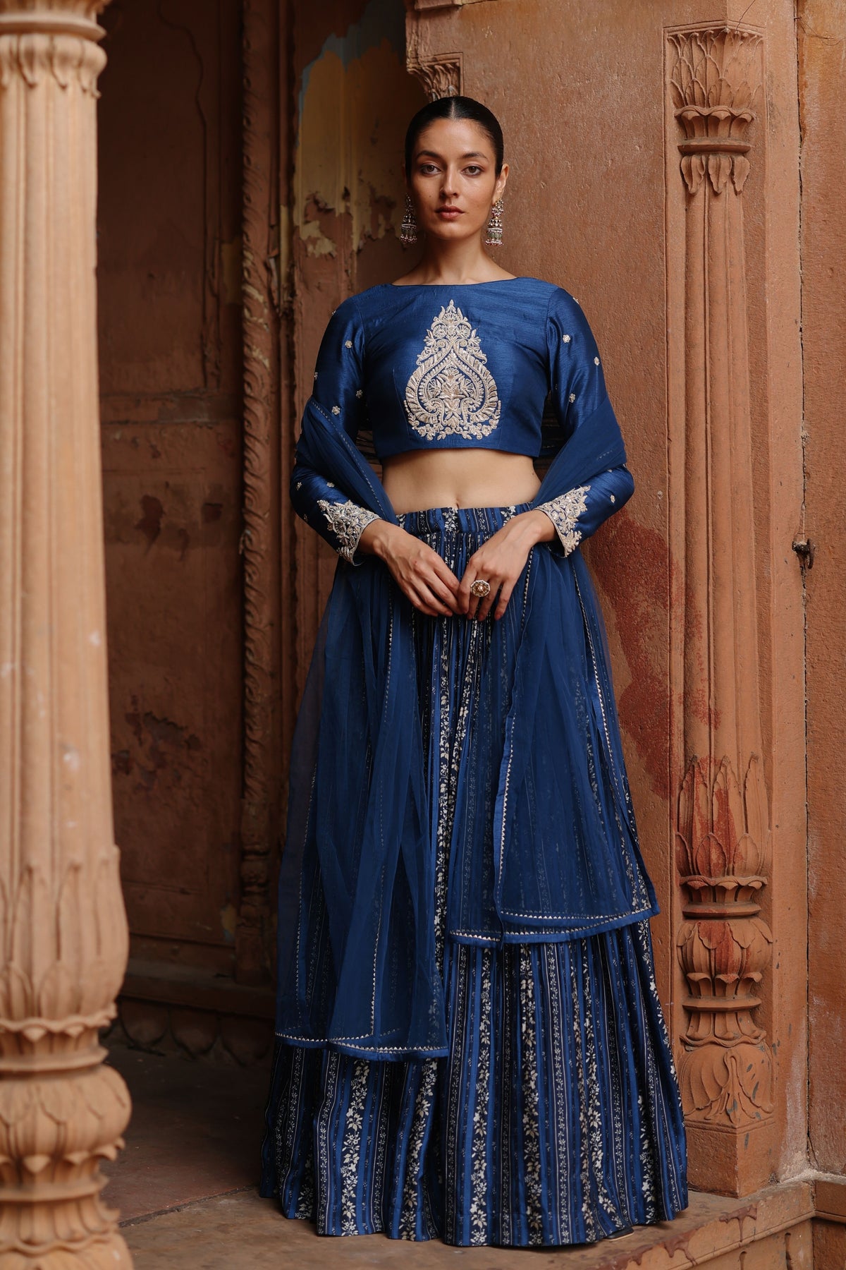 Blue Embroidered Lehenga Set