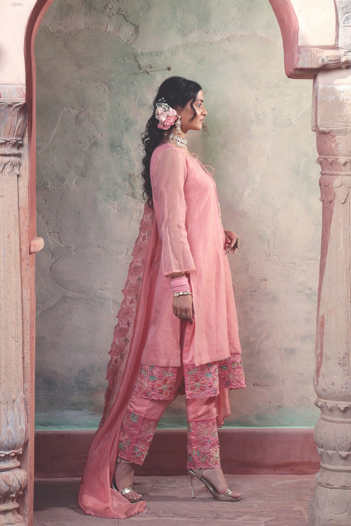 Peach Embroidered Kurta Set