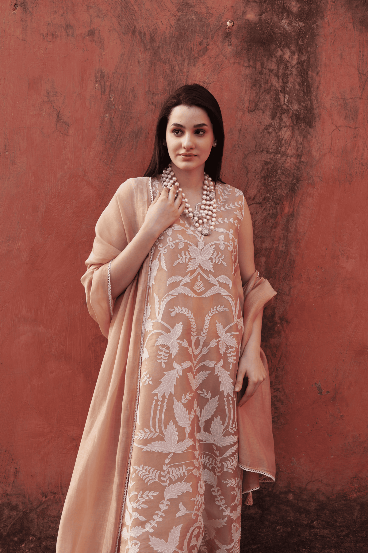 Peach Sleeveless Kurta Set