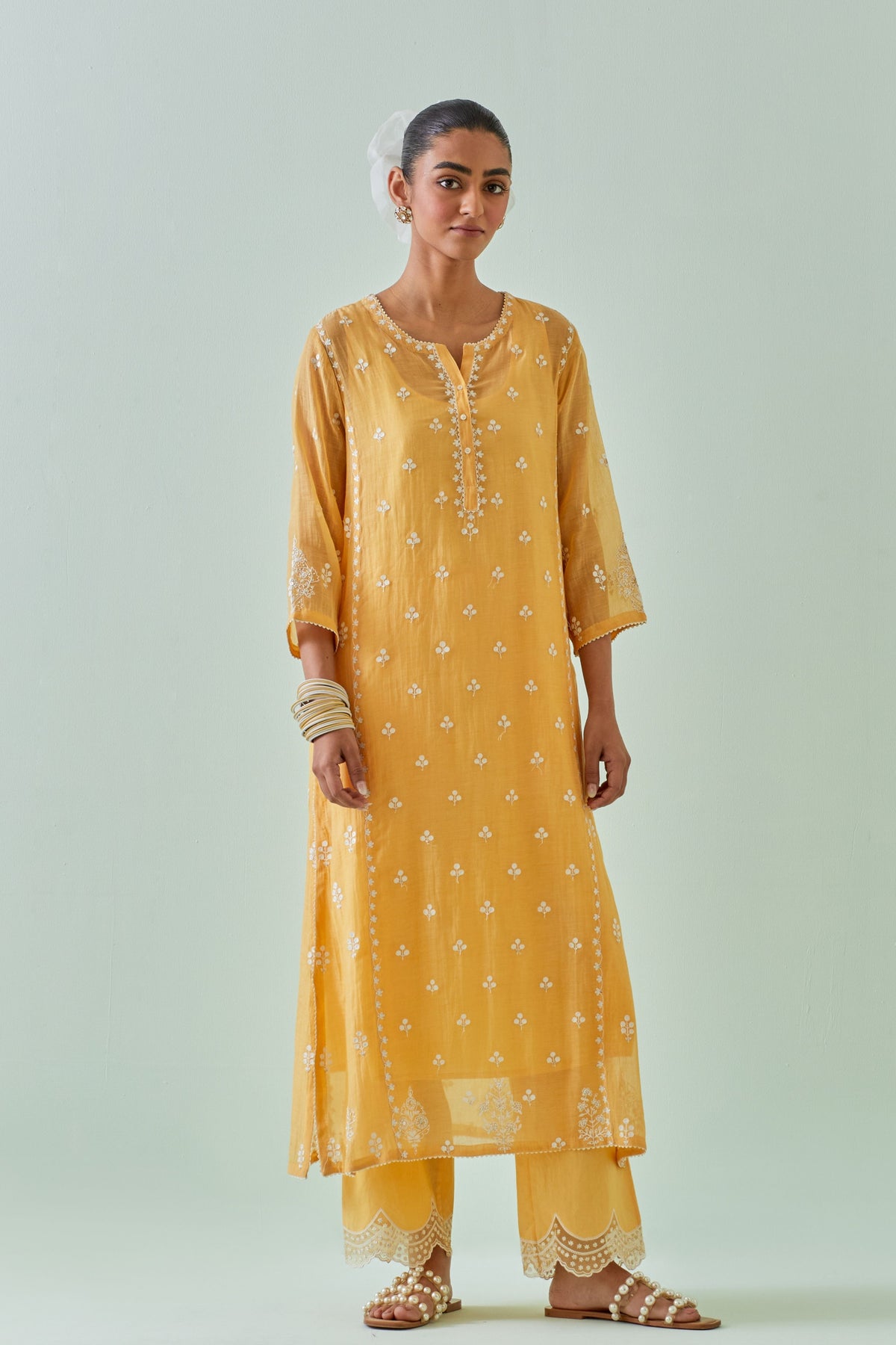 Yellow Embroidered Straight Kurta Set