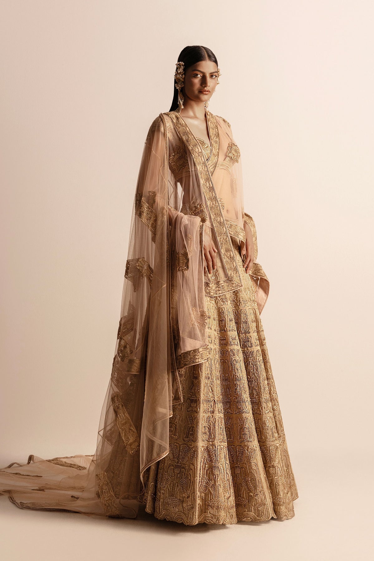 3d Embellished Golden Dupatta