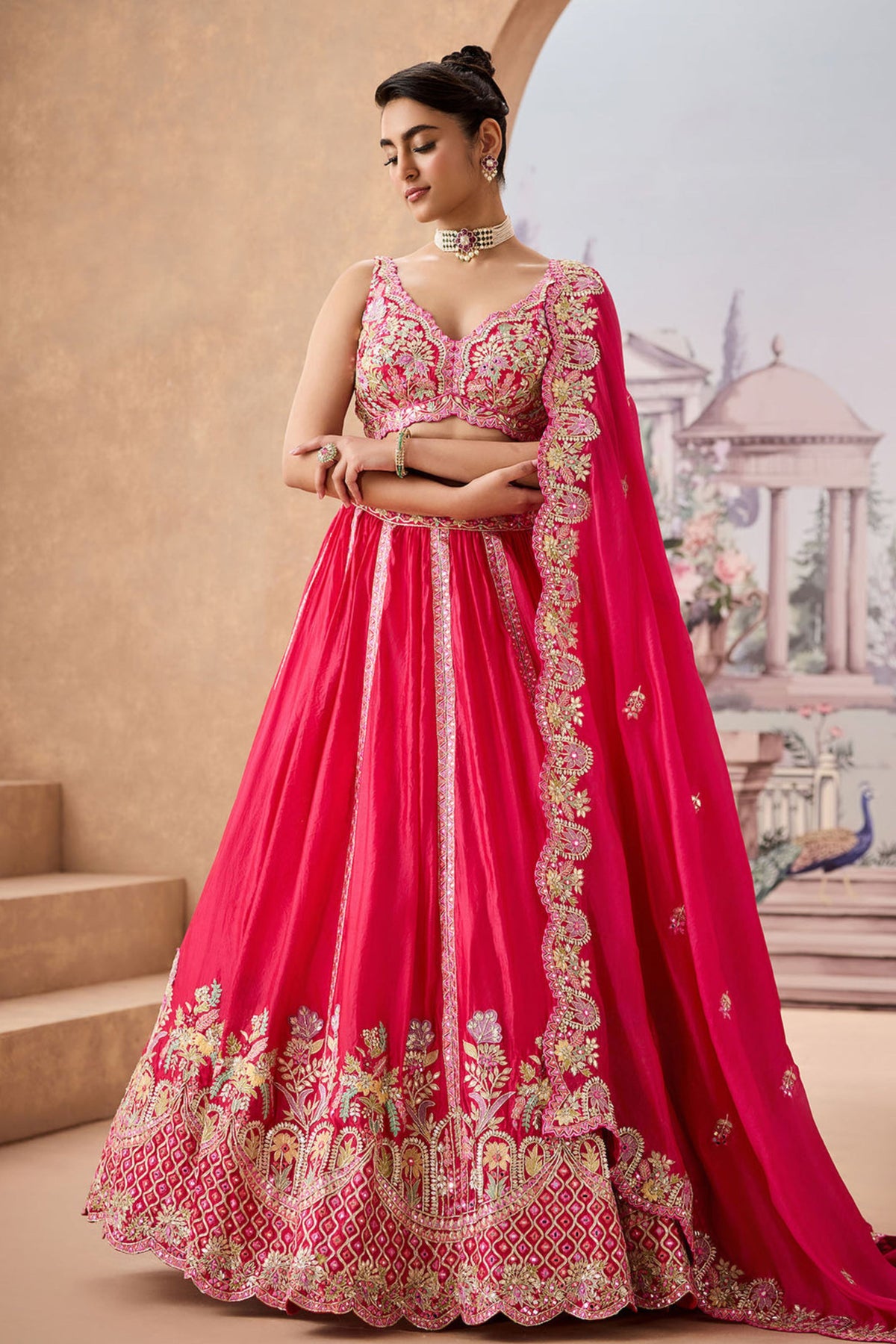 Llu Fuschia Half Lehenga Set