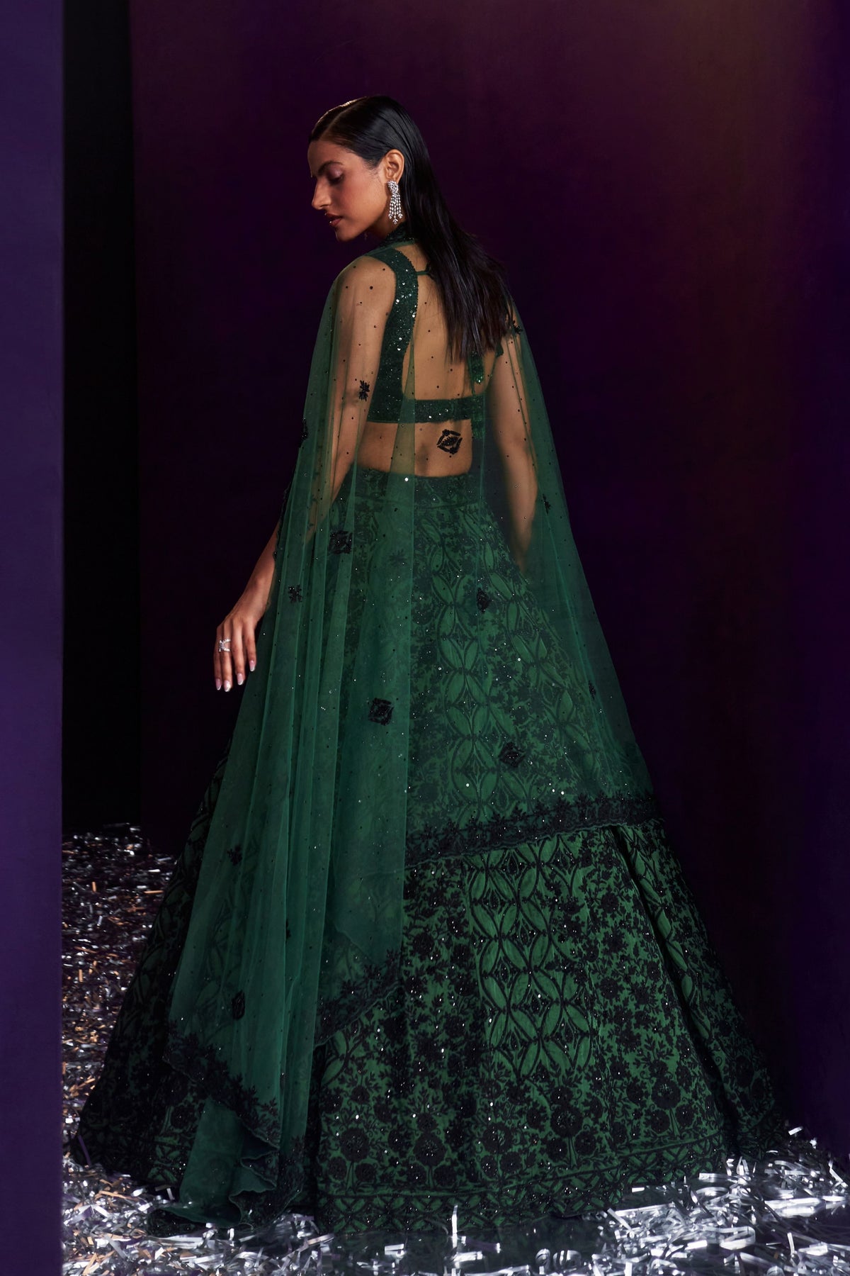 Green Black Dori Lehenga Set