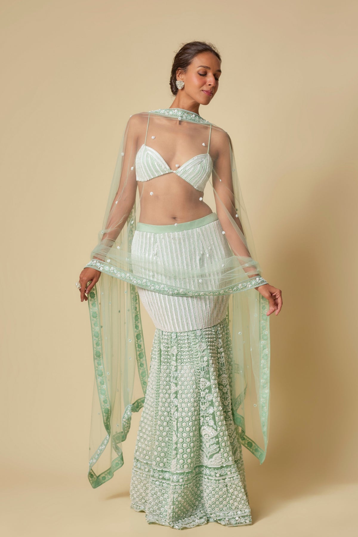 Mint Embroidered Mermaid Skirt Set